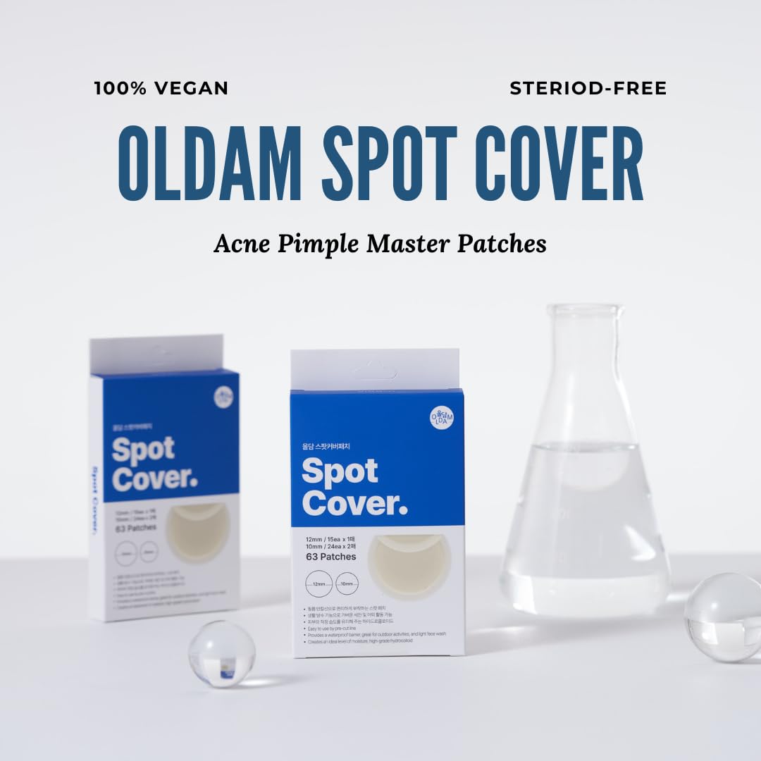 Oldam Hydrocolloid Acne Pimple Patches - 63 Count Vegan Spot Treatment Stickers for Face, Blemishes & Zits | Cruelty-Free Acne Cover for Overnight Healing & Daytime Wear