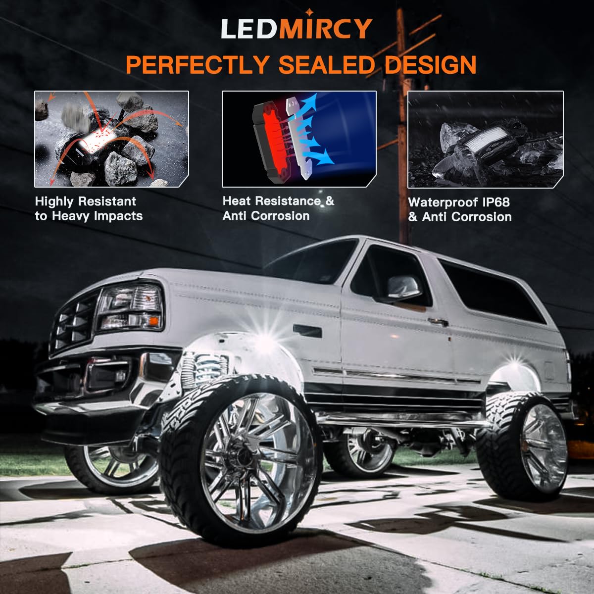 R2 Pure White Rock Lights Kit - 16PCS High Power Waterproof LED Underglow Lights for Offroad Trucks, ATV, UTV & SUV with Rocker Switch & Wire Harness | Perfect for Trail Rigs, Night Offroading & Underbody Lighting