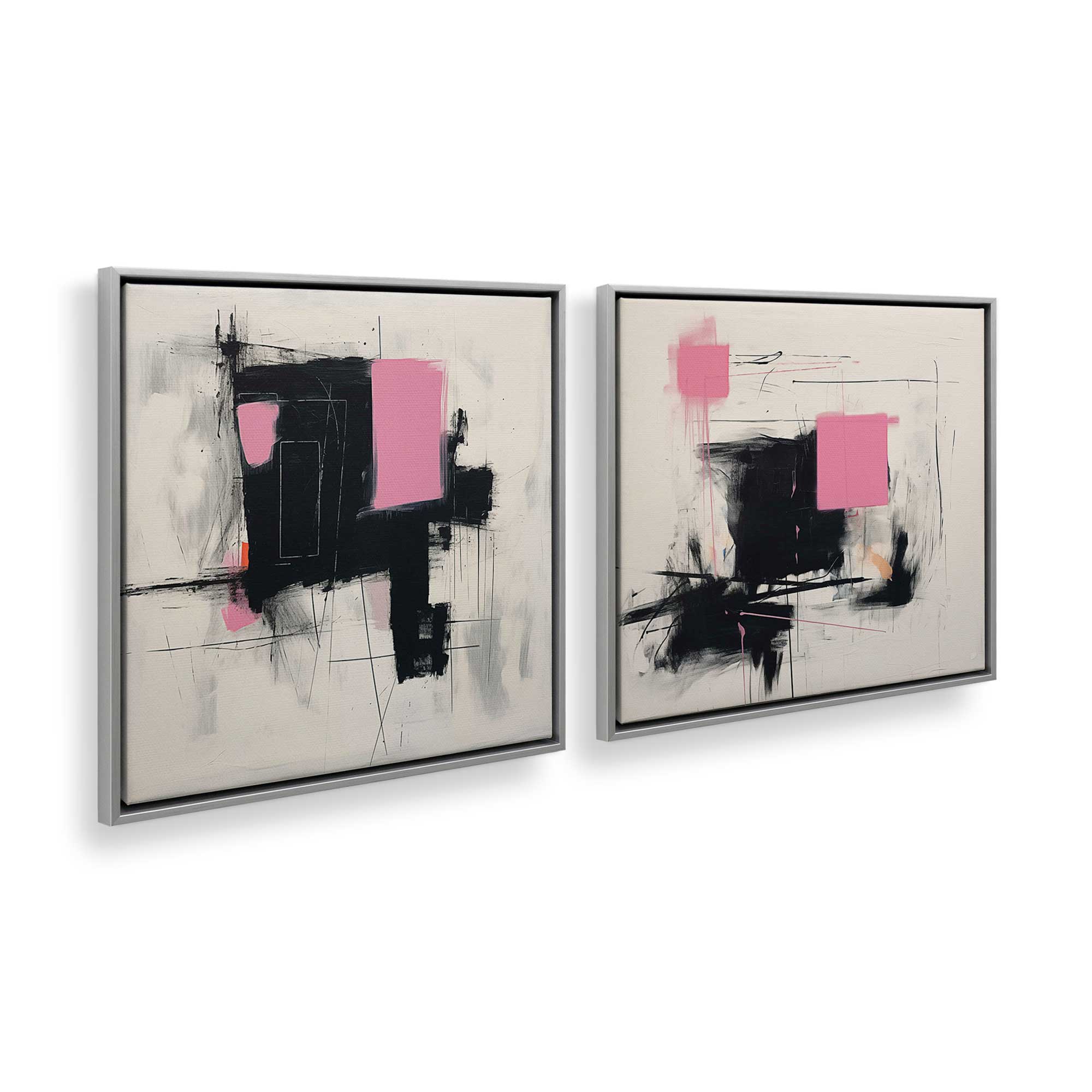 Graphite Pink Fusion Set of 2 Canvas Prints - Modern Wall Art for Living Room, Bedroom & Office Decor