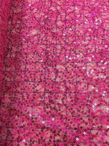 French Fabric Sequined Mesh Lace Fuchsia Fabric - Premium Quality for Bridal Gowns, Evening Dresses & Costume Design