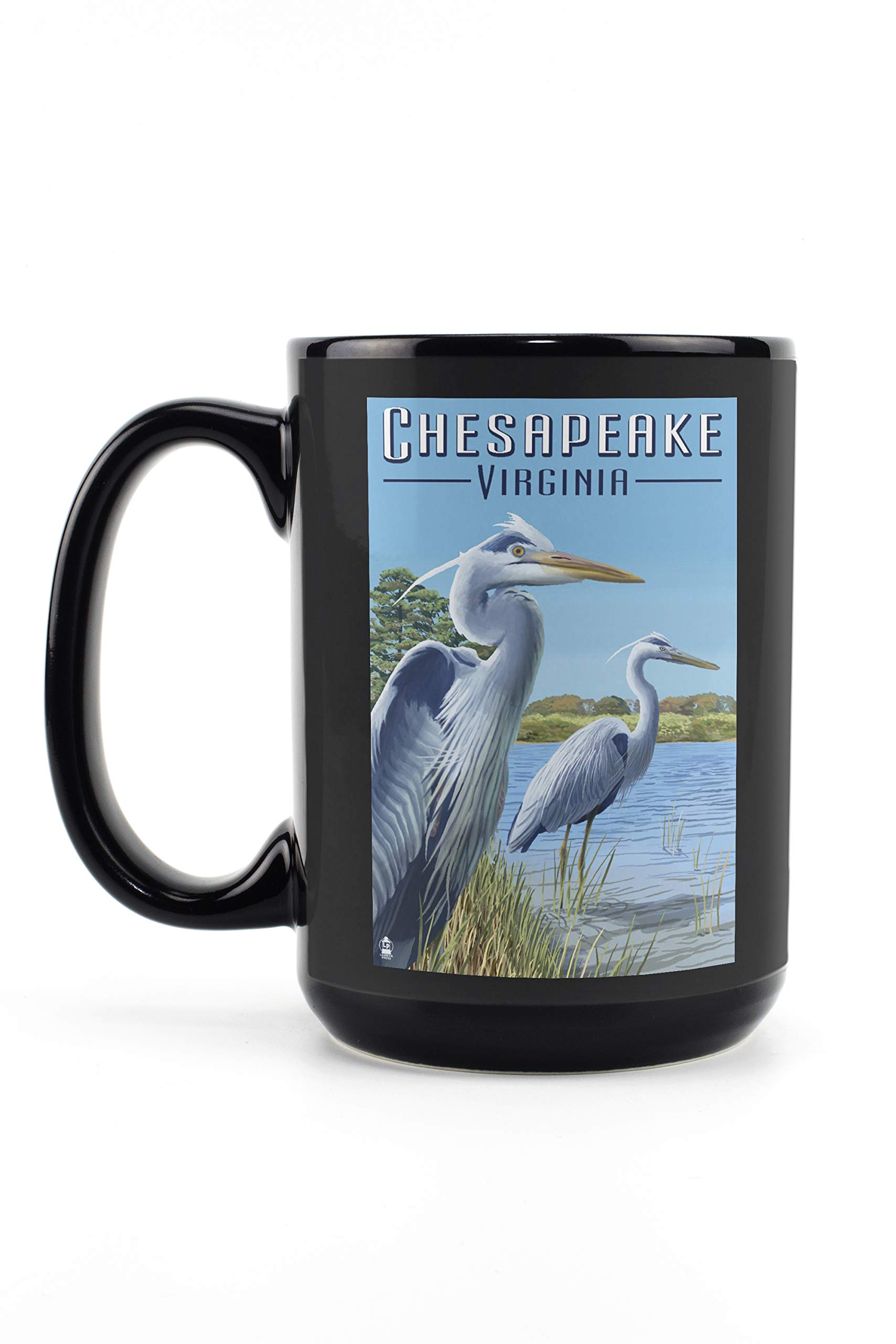 Blue Herons Chesapeake Virginia 15oz Black Ceramic Coffee Mug - Microwave & Dishwasher Safe - Perfect for Tea, Coffee & Office Use