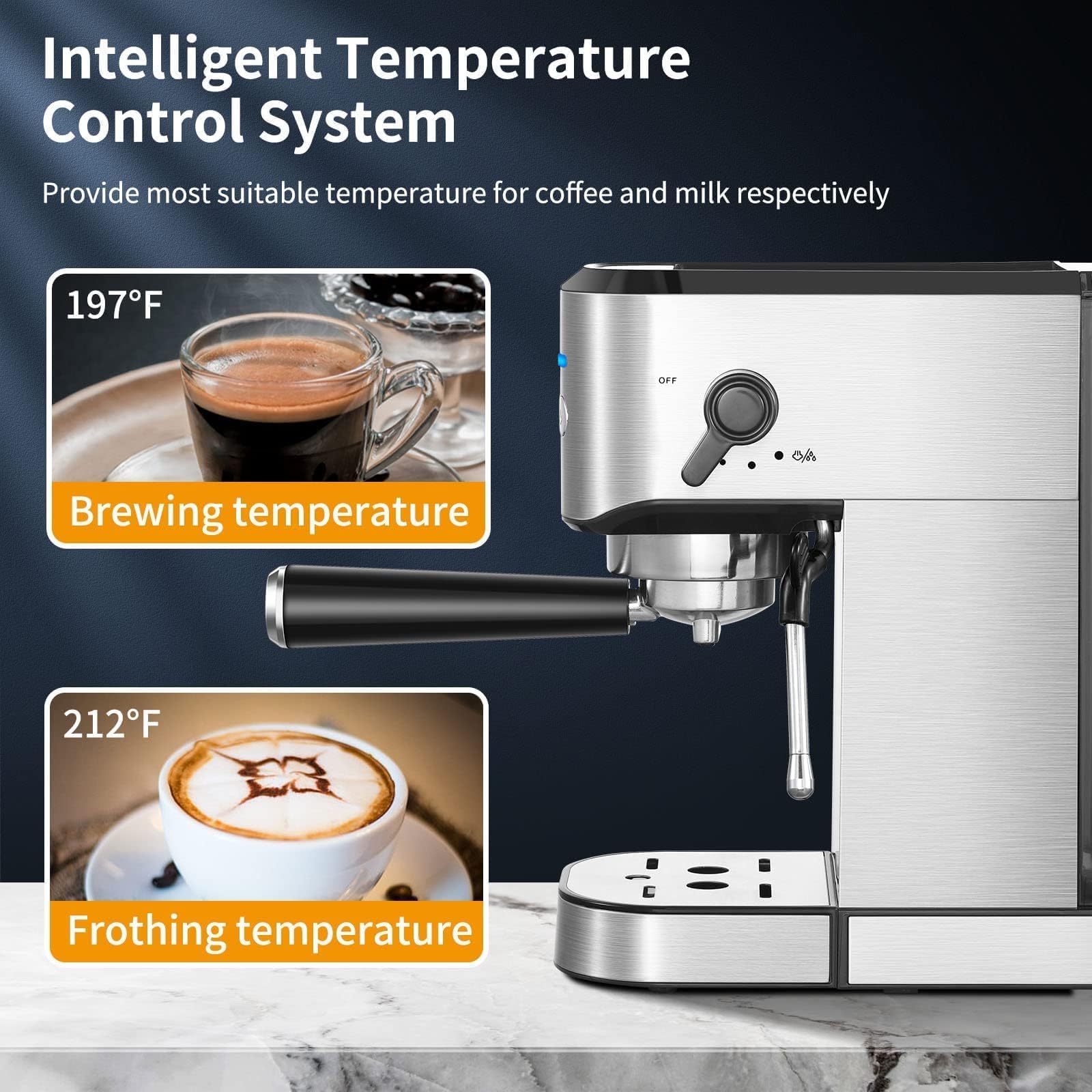 20Bar Espresso Coffee Maker with Milk Frother - Professional Home Espresso Machine for Cappuccino, Latte & Americano - 1000ML Removable Water Tank & Stainless Steel Construction - Perfect for Home Baristas & Coffee Lovers