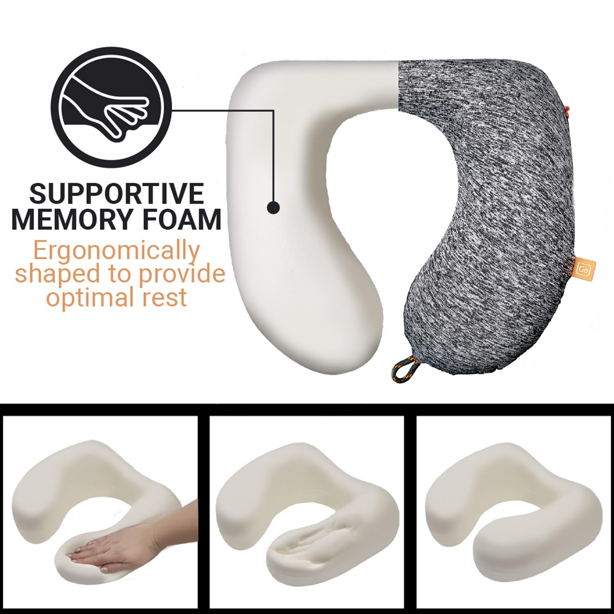 ZZZ's Comfortable Memory Foam Neck Pillow for Travel & Commuting - Airplane, Car, Bus & Gaming Support - Made in USA (Orange) | Perfect for Long Flights, Road Trips & Office Naps