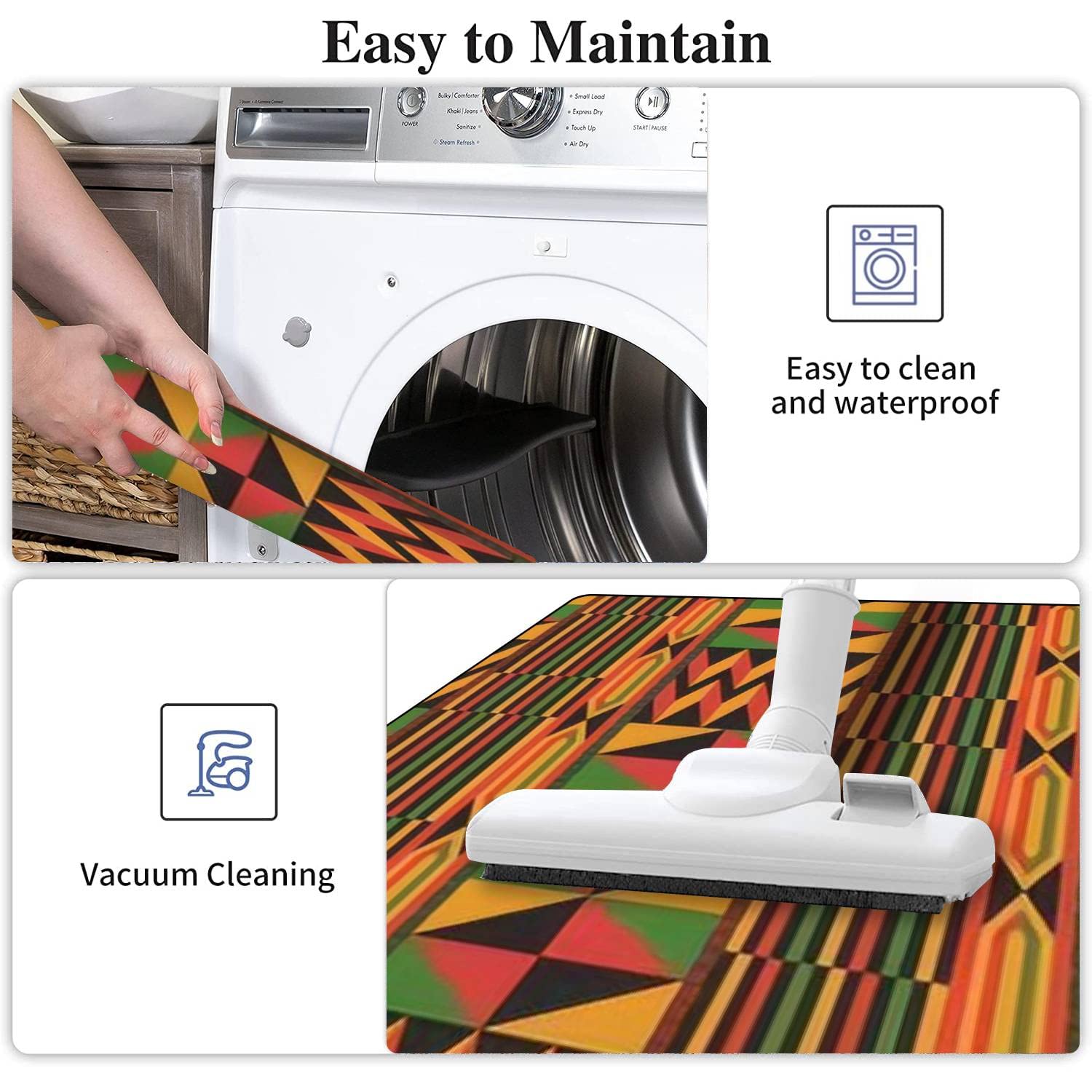 African Ethnic Design Non-Slip Kitchen Rugs Set - Washable Floor Mats for Kitchen, Bathroom & Entryway - Traditional Handmade Decor with Comfort Standing Pad - Perfect for Home, Apartment & Office Use
