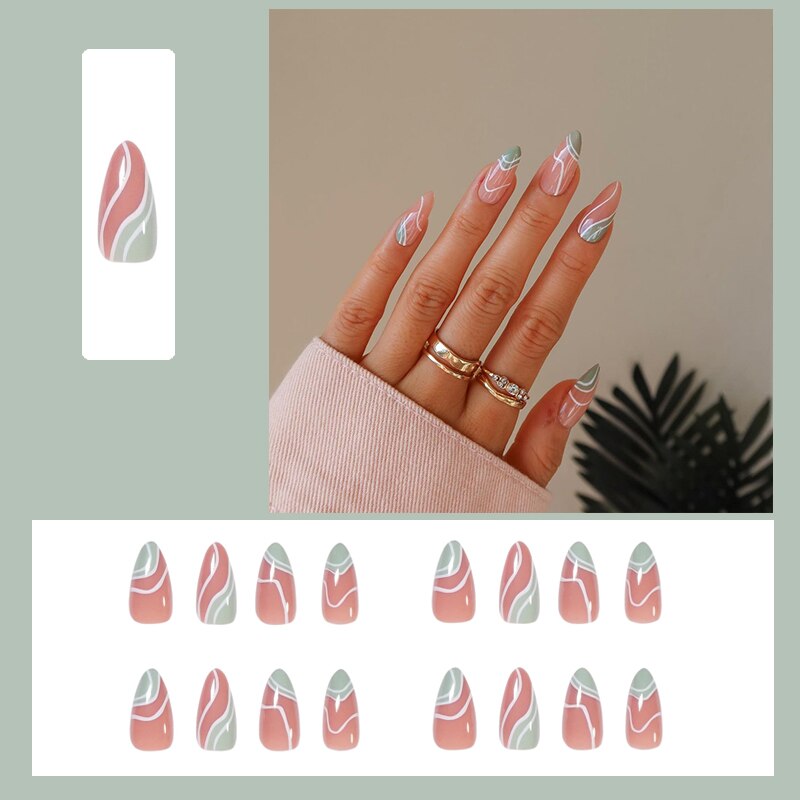 24pcs Matte Green False Nails with Glue - Long Press On Nail Tips for Manicure | Removable & Reusable | Perfect for Parties, Weddings, and Daily Fashion Looks