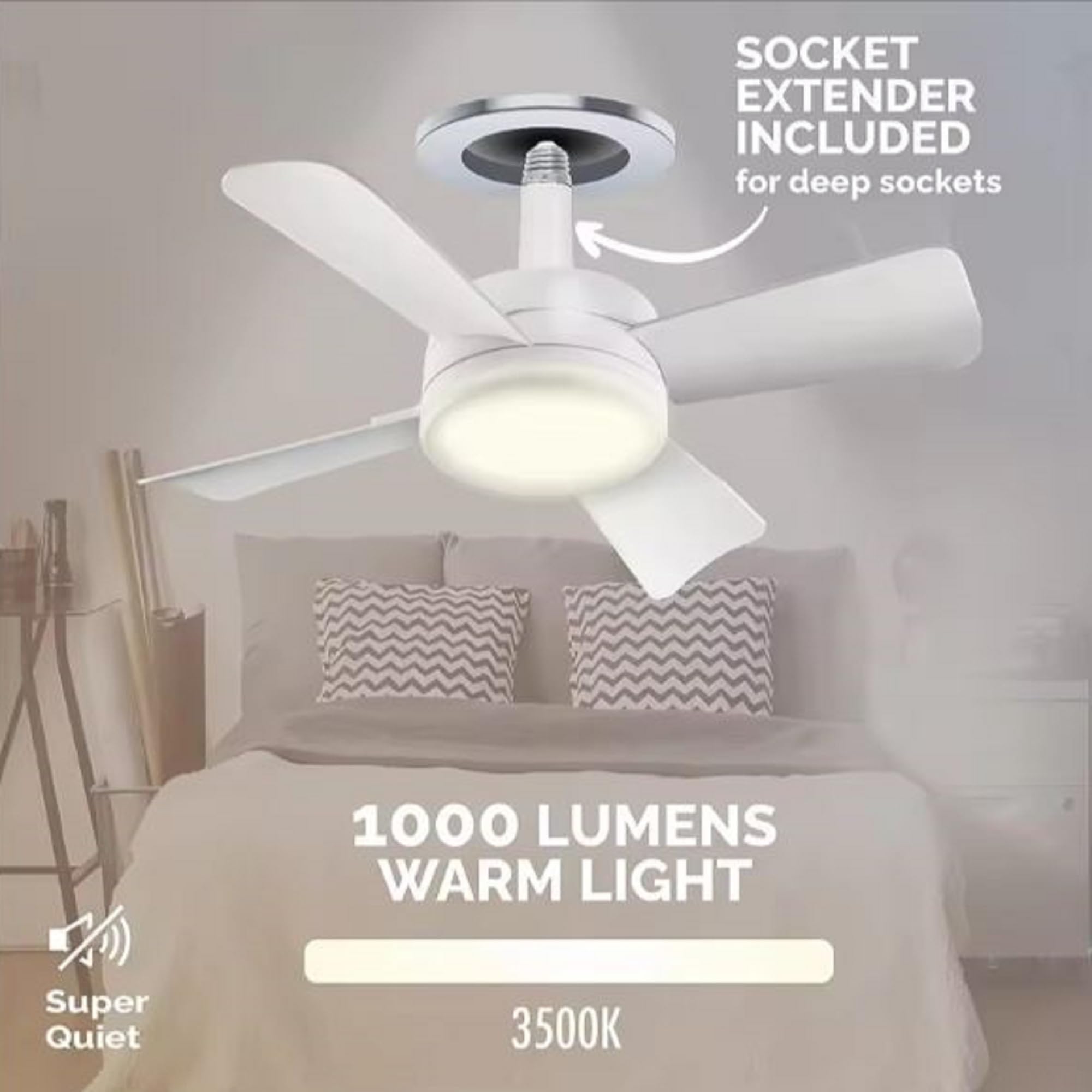 Bright & Cool Socket Fan with Light - Screw-in Ceiling Fan with Remote, 3 Light & 3 Fan Speeds - Perfect for Bedroom, Kitchen, Laundry, Living Room, Bathroom & Hotels - Energy Efficient Cooling & Lighting Solution for Home & Commercial Spaces