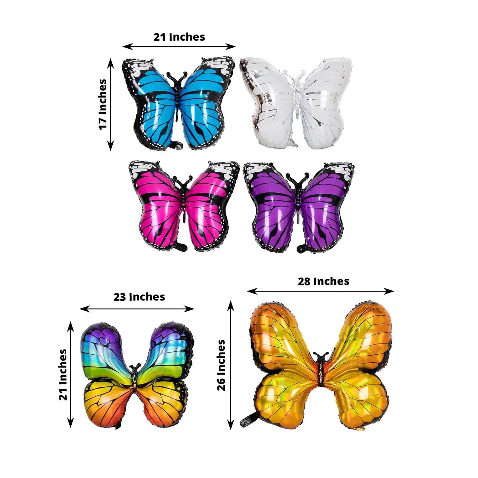 6 Pack Assorted Butterfly Mylar Foil Balloons for Birthday Party Decorations, Baby Shower, Wedding & Special Events