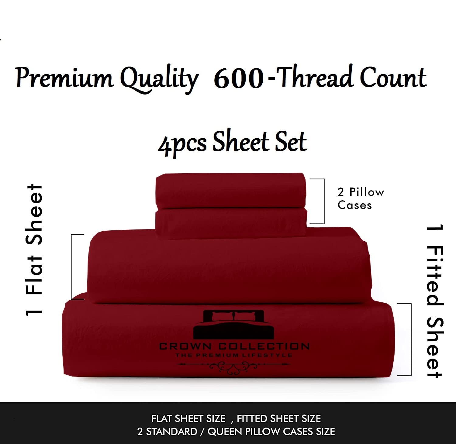 Premium 600 Thread Count Egyptian Cotton King Size Bed Sheet Set (4-Piece) - Sateen Weave, 16