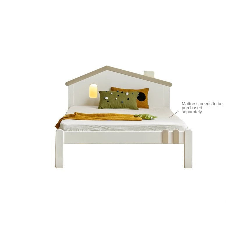 Kids Wooden Bed with Night Light - Beech & Poplar Little House Design with 15-Minute Auto Light Off - Perfect for Bedrooms, Playrooms & Cozy Sleep Spaces