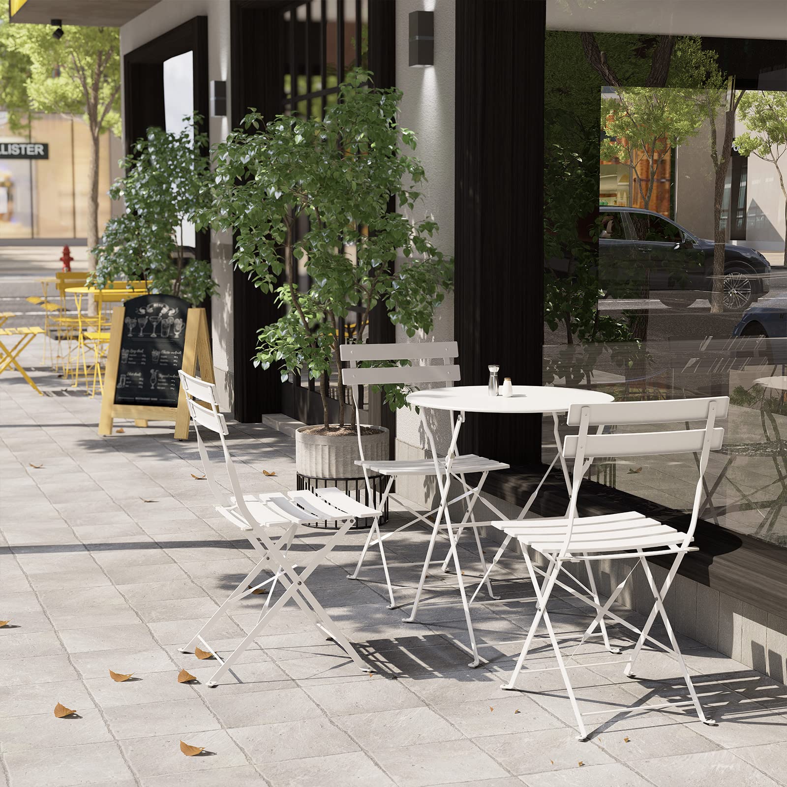 Grand Patio 3-Piece Bistro Set - Foldable Outdoor Dining Table & Chairs with Cushions, White Patio Furniture for Small Spaces, Balcony, Garden & Backyard - Perfect for Coffee, Breakfast & Relaxing Outdoors