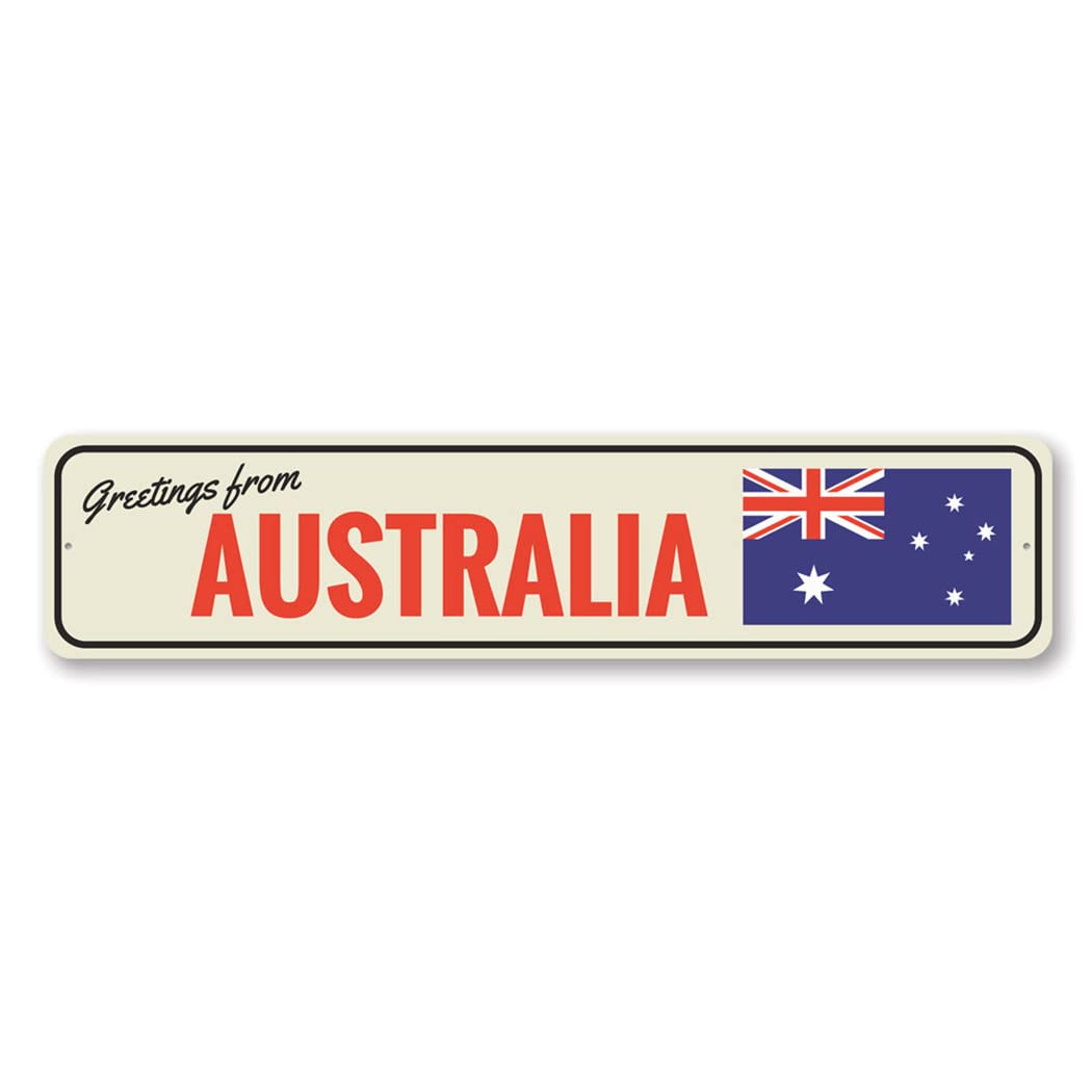 Australian Flag Patriotic Aluminum Street Sign - 3x13 Inch Rustic Wall Decor for Man Cave, Garage, Pub, or Outdoor Bar | Perfect for Aussie Themed Parties & Home Decor