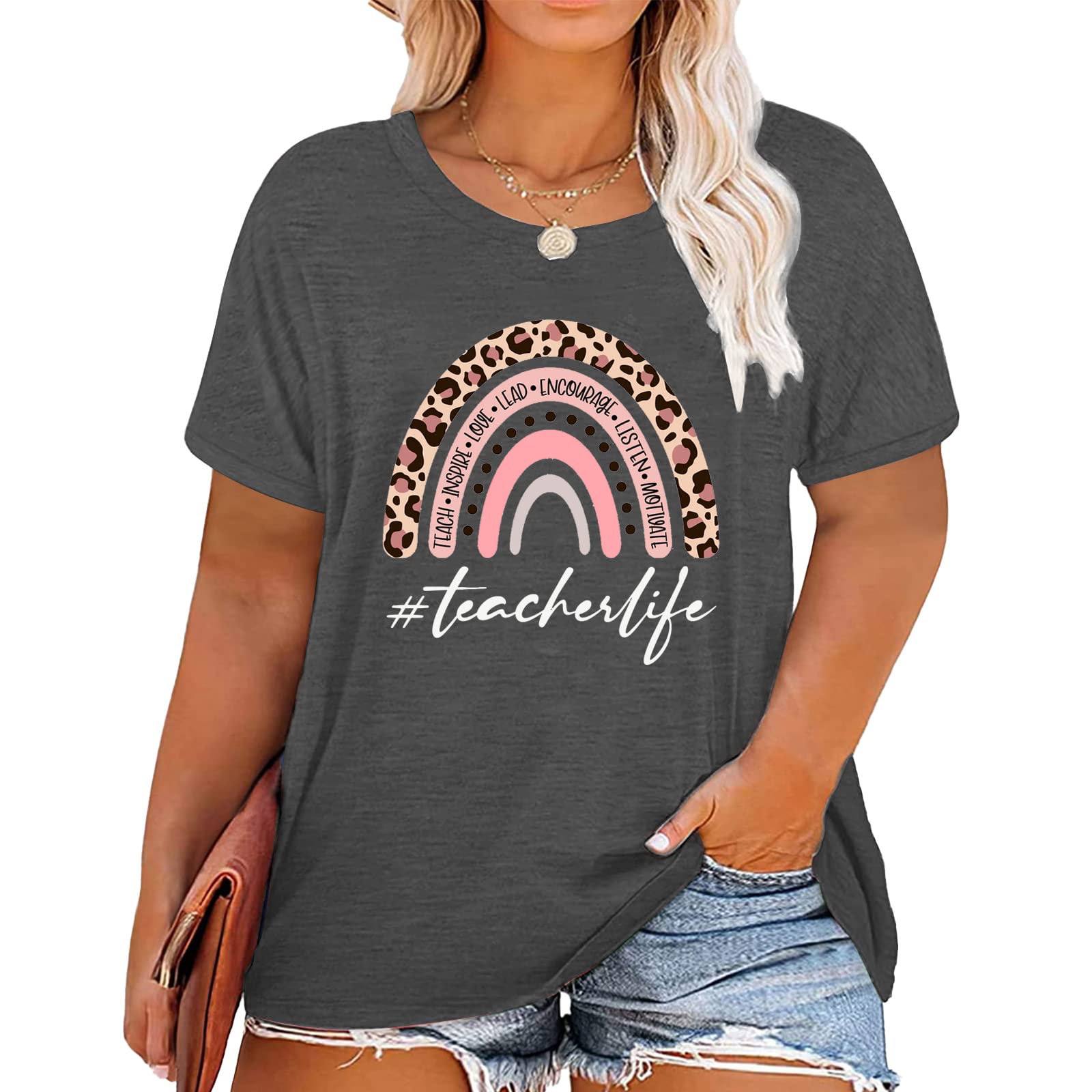 Plus Size Women's Graphic T-Shirt - Teacher Apparel with Kindness & Positive Sayings - Short Sleeve Casual Tee for Work, School & Everyday Wear