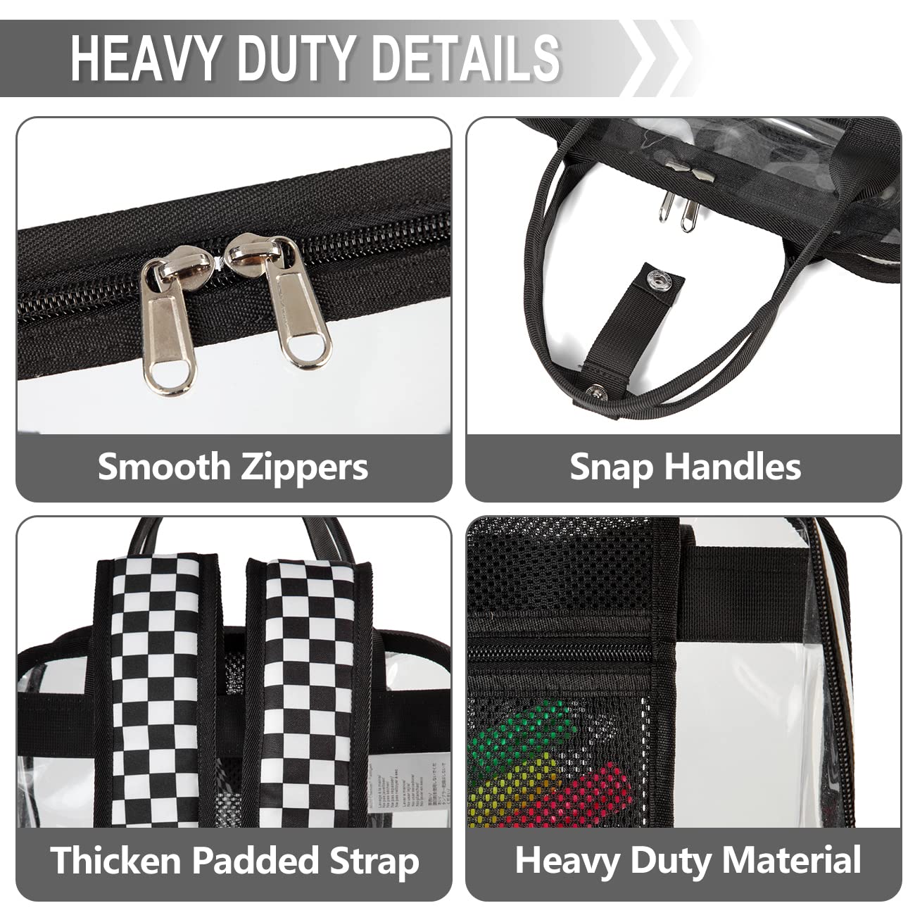 VASCHY Heavy Duty Clear Backpack - Transparent See Through School Bookbag for Students, Travel & Security Check - Durable Waterproof College Backpack for Work, Gym & Airport Security