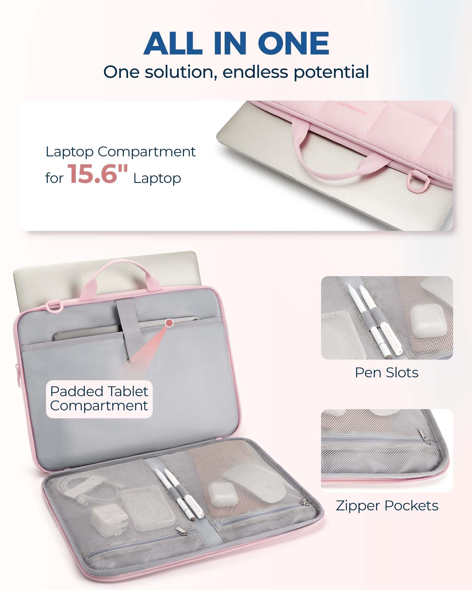 BAGSMART 15-16 Inch Laptop Sleeve Case with Adjustable Strap - Fluffy Padded Protective Laptop Bag for MacBook Air/Pro 15.6