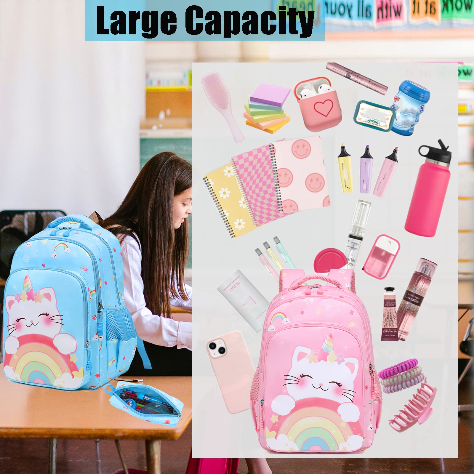 Girls' Elementary School Backpack with Insulated Lunch Box - Lightweight Bookbag for School, Travel & Daily Use | Durable Backpack for Kids Ages 5-10 | Water-Resistant & Ergonomic Design
