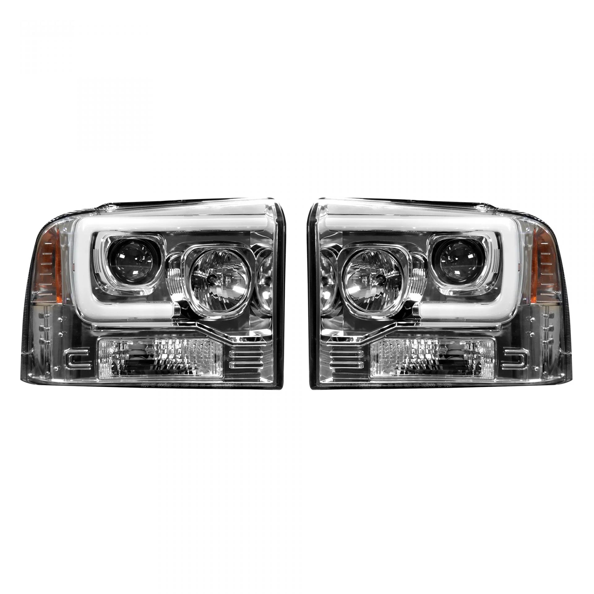 2005-2007 Ford Super Duty Projector Headlights with OLED Halos & DRL - Clear/Chrome Lens for Improved Night Driving & Off-Road Visibility