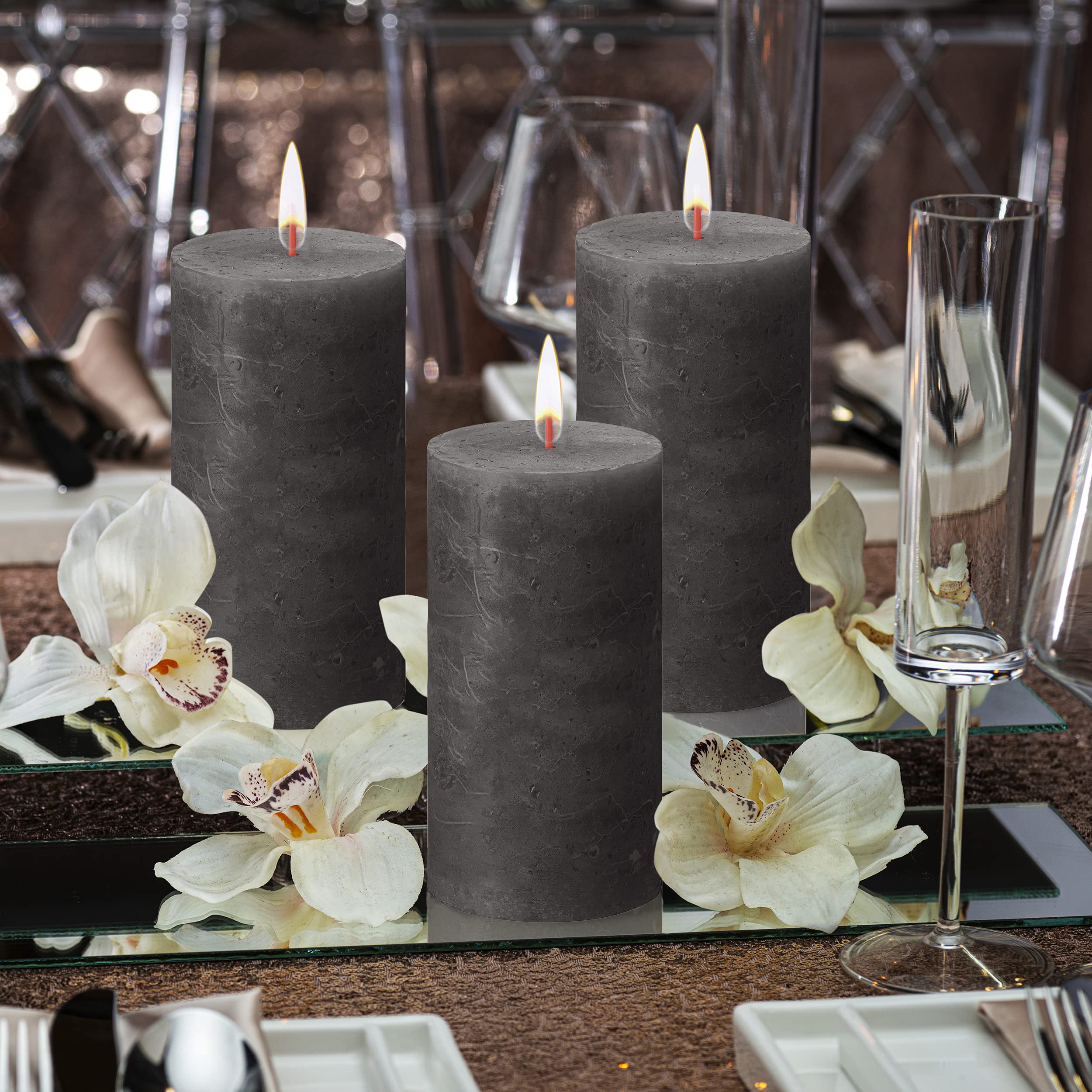 BOLSIUS 6 Pack Black (Stormy Gray) Rustic Pillar Candles - 2.75 x 5 Inches - Unscented Dripless Smokeless 60-Hour Burn Time - Premium European Quality Plant-Based Wax Candles for Wedding, Party, Home Decor, and Romantic Dinner Ambiance