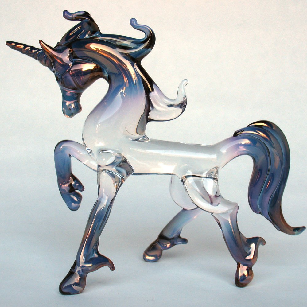 Hand Blown Glass Unicorn Figurine - Elegant Prancing Unicorn Decor for Home, Office & Gift Giving | Perfect for Christmas, Birthday & Wedding Decorations
