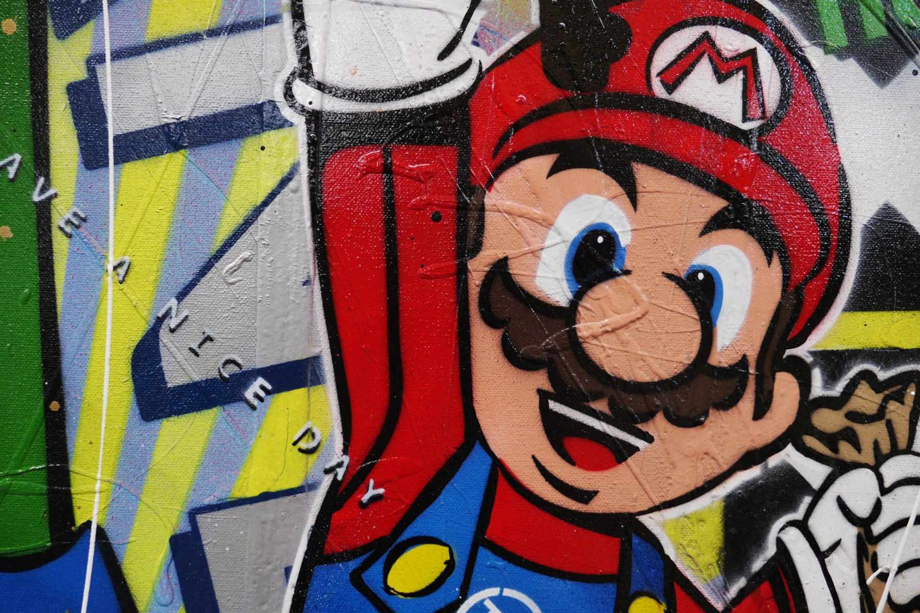 140cm x 100cm Mario and Luigi Textured Urban Pop Art Canvas Painting - Super Bros Wall Decor for Game Room, Living Room & Office