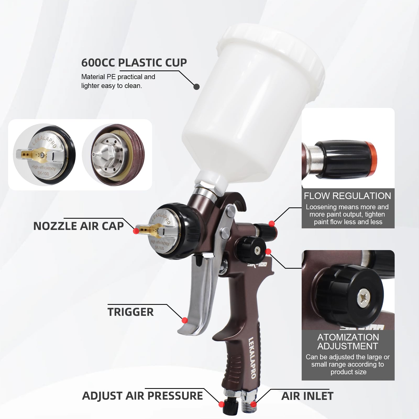 Premium SK100 HVLP Spray Gun 1.3mm Nozzle - Professional Automotive Paint Sprayer for Cars, Furniture, Varnish & Top Coat - Ideal for Auto Body Repair, DIY Projects & Professional Finishing