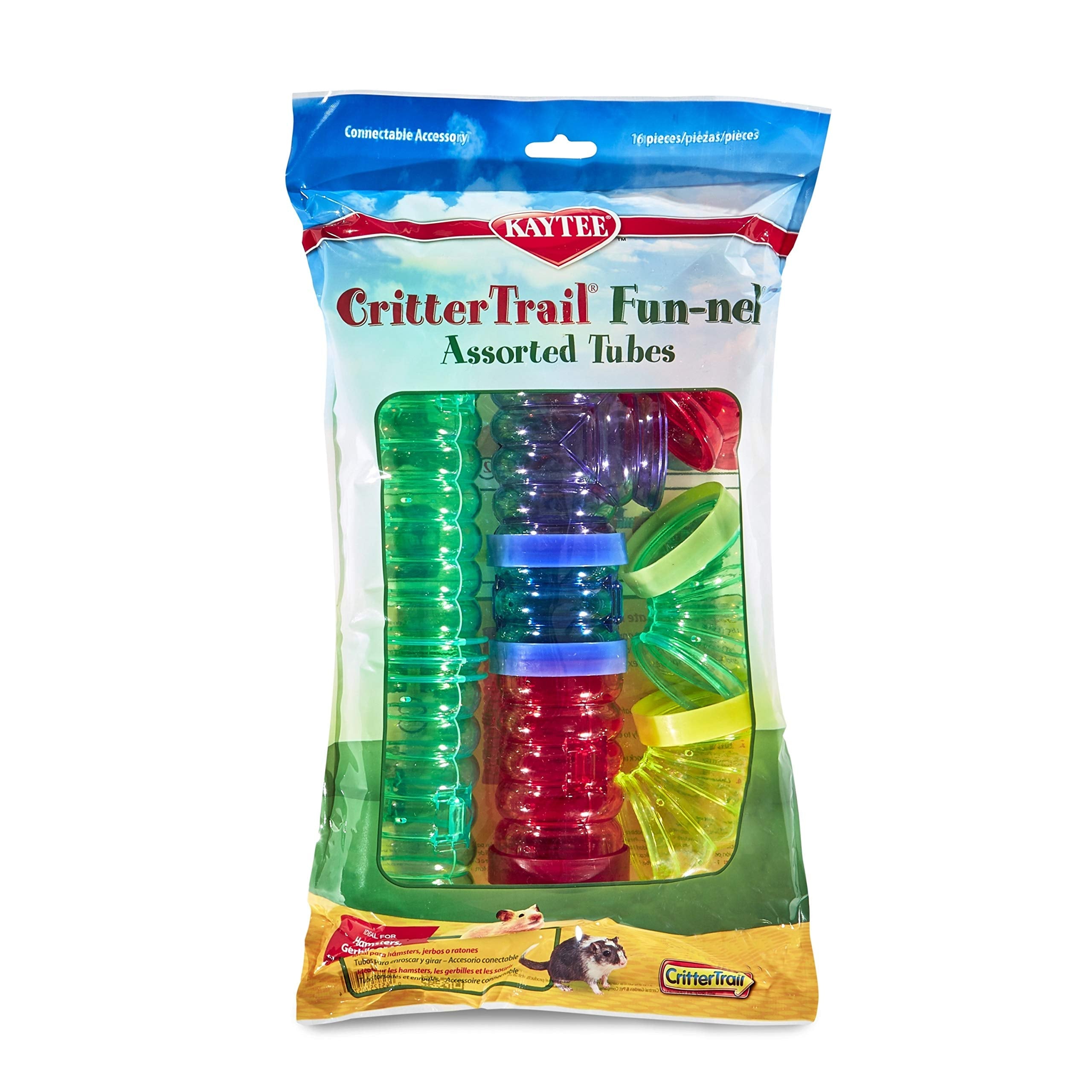 Kaytee Critter Trail Fun 16-Piece Small Animal Habitat Tubes for Hamsters, Gerbils & Mice - Expandable Play Tunnels for Cage Enrichment & Exercise