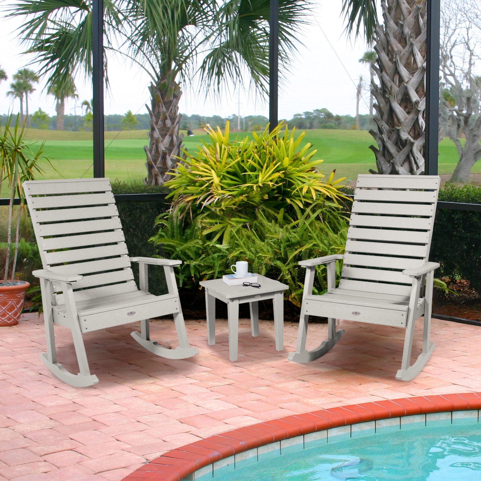 Premium Riverside Rocking Chair and Side Table 3-Piece Patio Set - Perfect for Outdoor Relaxation, Porch Sitting, and Garden Lounging
