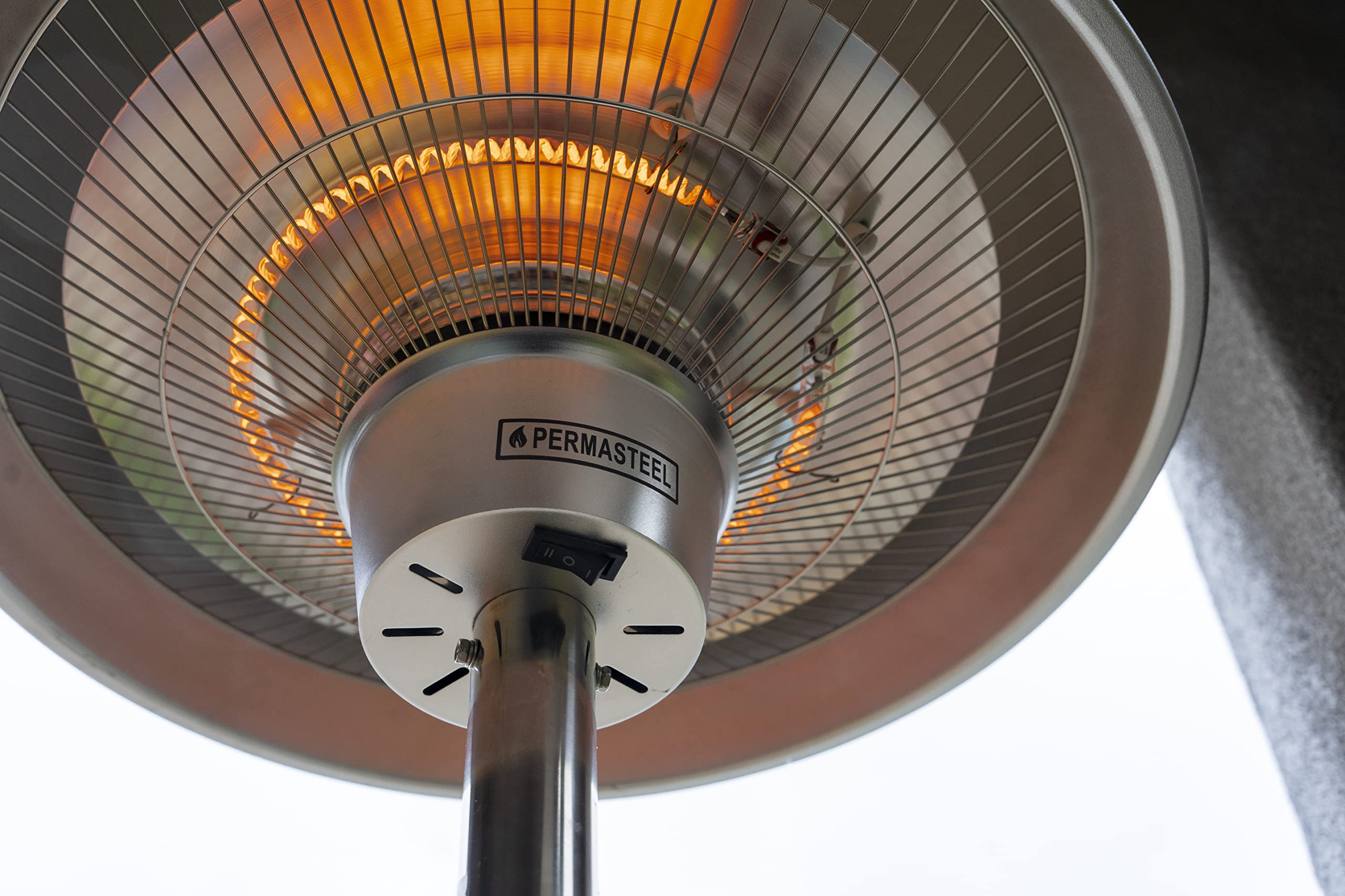 1500W Stainless Steel Electric Patio Heater - Indoor Outdoor Infrared Standing Heater with Table Top | Model PH-90202-SS-AM | Perfect for Backyard, Deck, Restaurant & Patio Warming