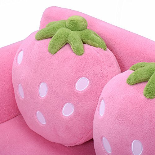 Costzon Kids Double Seat Sofa - Pink Toddler Armrest Chair with 2 Strawberry Pillows, Soft Loveseat for Girls & Boys, Perfect for Bedroom, Living Room & Playroom - Ideal Preschool Gift & Cozy Reading Nook