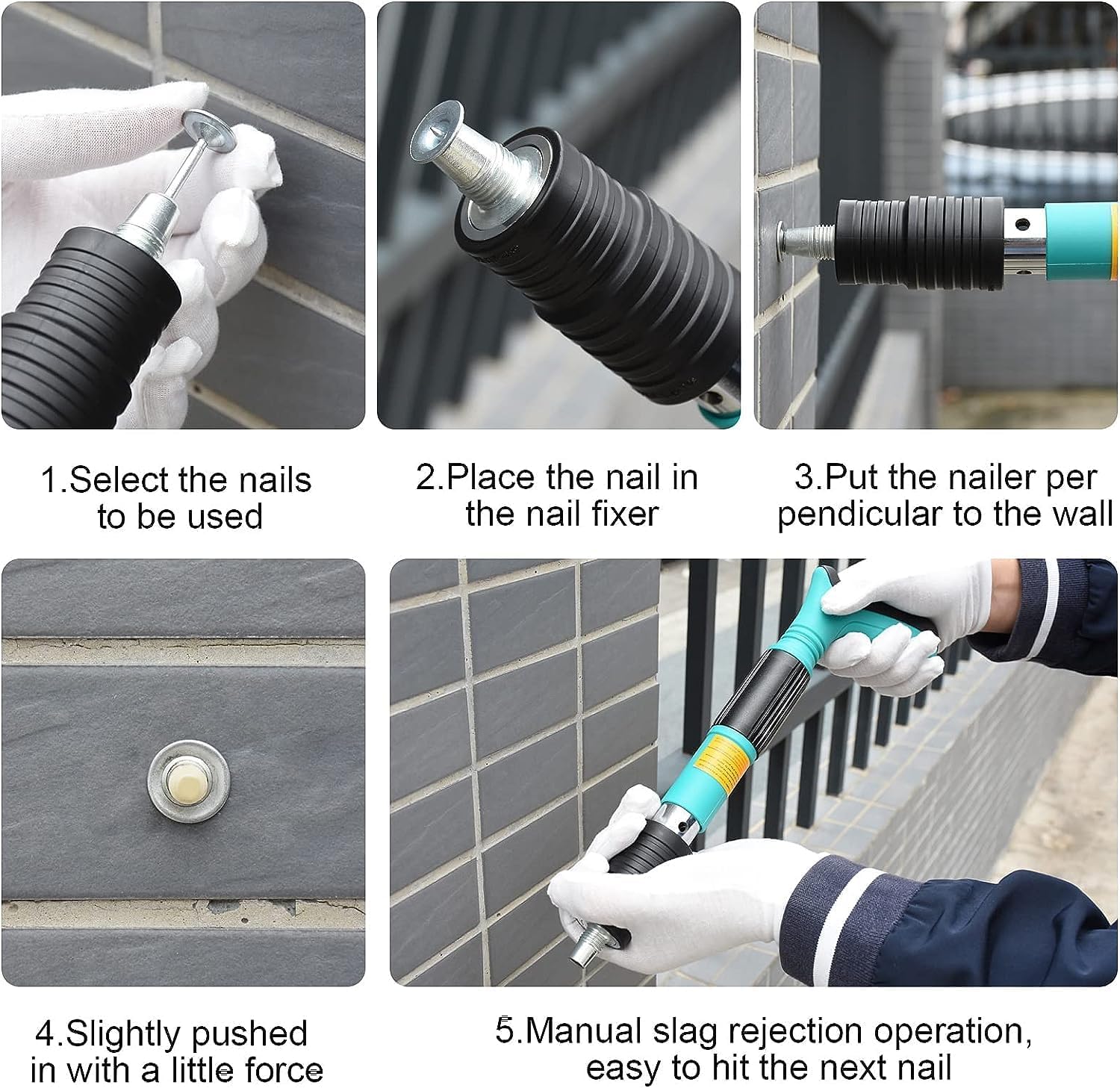 Manual Steel Nail Gun Tool with 110 Round Nails - Heavy Duty Concrete Nailer Rivet Tool for Cement Walls, Metalworking & Home DIY Projects - Portable & Quiet Hand Riveter for Construction, Woodworking & Household Repairs