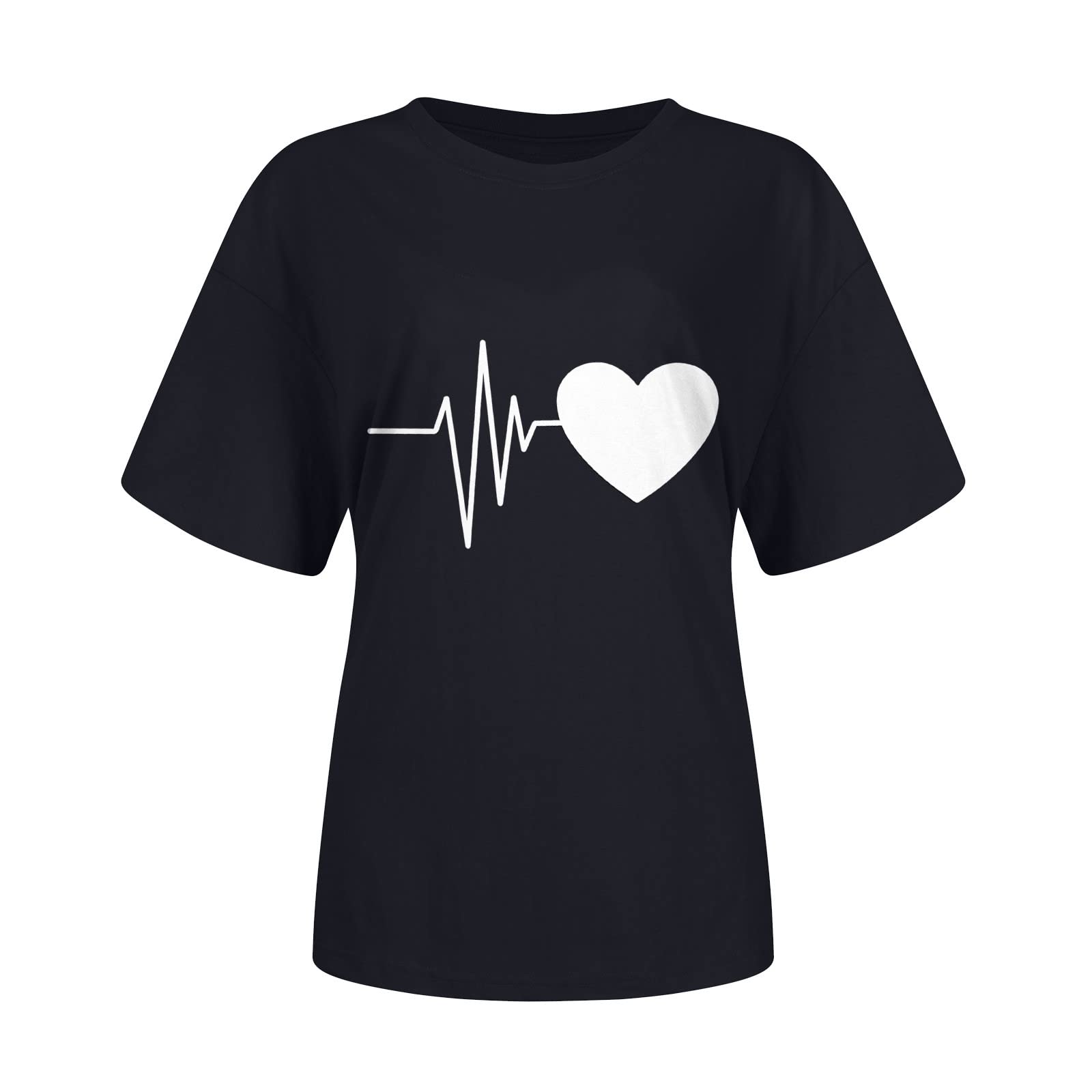 Valentine's Day Heartbeat Graphic T-Shirt for Women - Casual Short Sleeve Crewneck Solid Top Tee | Perfect for Date Night, Anniversary Gifts & Romantic Outfits