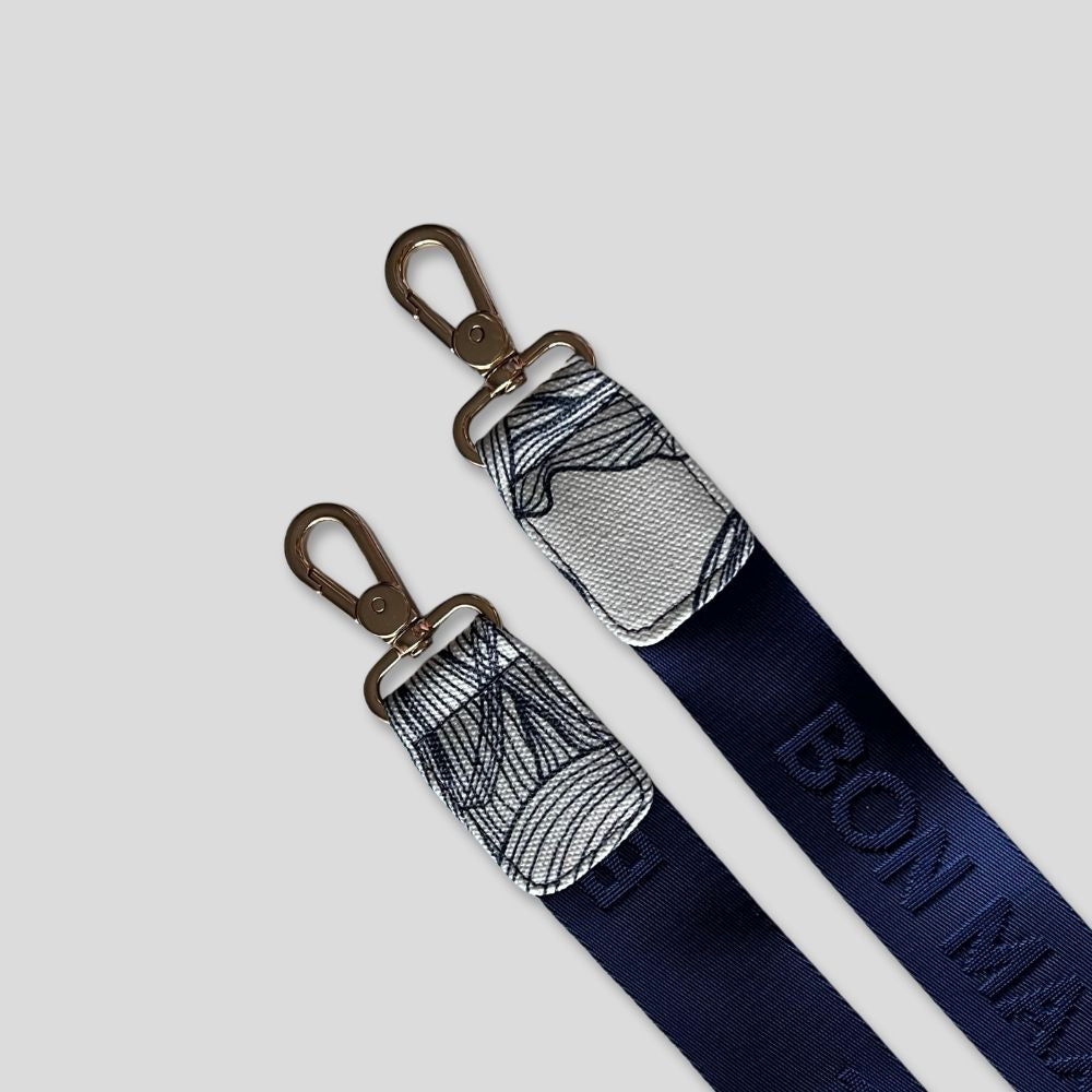 Custom Logo Nylon Bag Strap - Navy Blue Floral Design for Crossbody Bags, Totes & Backpacks - Perfect for Travel, Work & Everyday Use