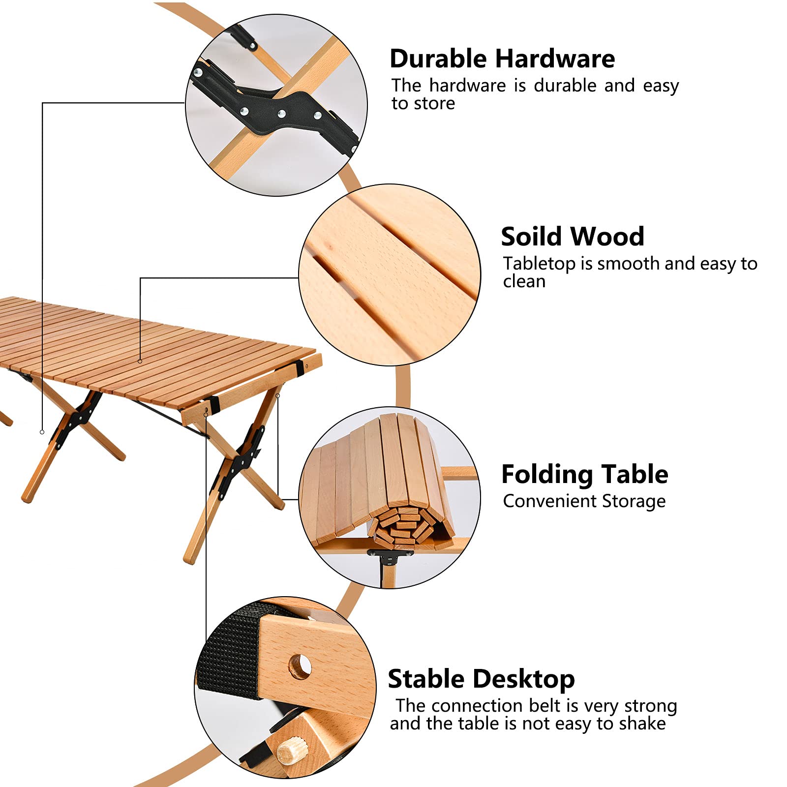 4ft Portable Folding Picnic Table with Carry Bag - Solid Wood Roll-Up Design for Beach, Camping, Travel, Garden & Backyard | Perfect for Outdoor Dining, BBQs, and Picnics