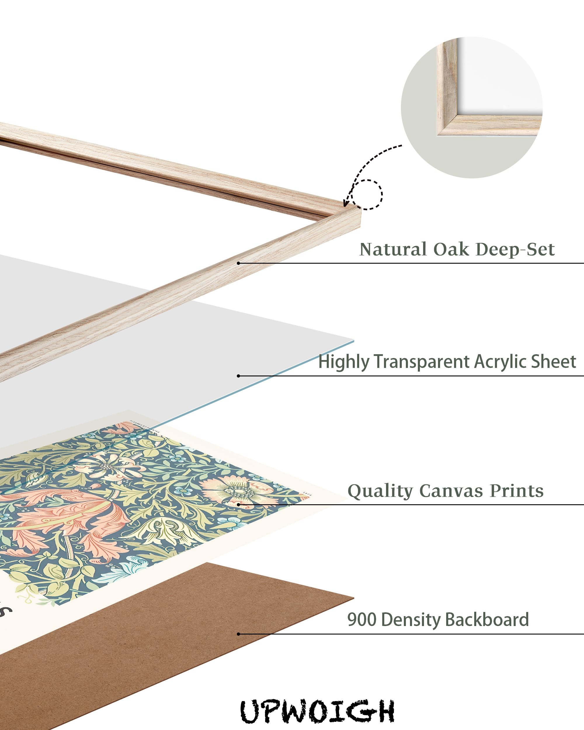 UPWOIGH 12x16 Oak Wood Picture Frame - Set of 3 Large Minimalist Poster Frames, Natural Beige Deep-Set 12