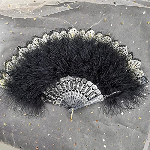 Japanese Style Black Feather Folding Fan - Elegant Gothic Hand Fan for Wedding, Party, Dance Performance & Home Decoration - Perfect Gift for Fairy & Court Theme Events