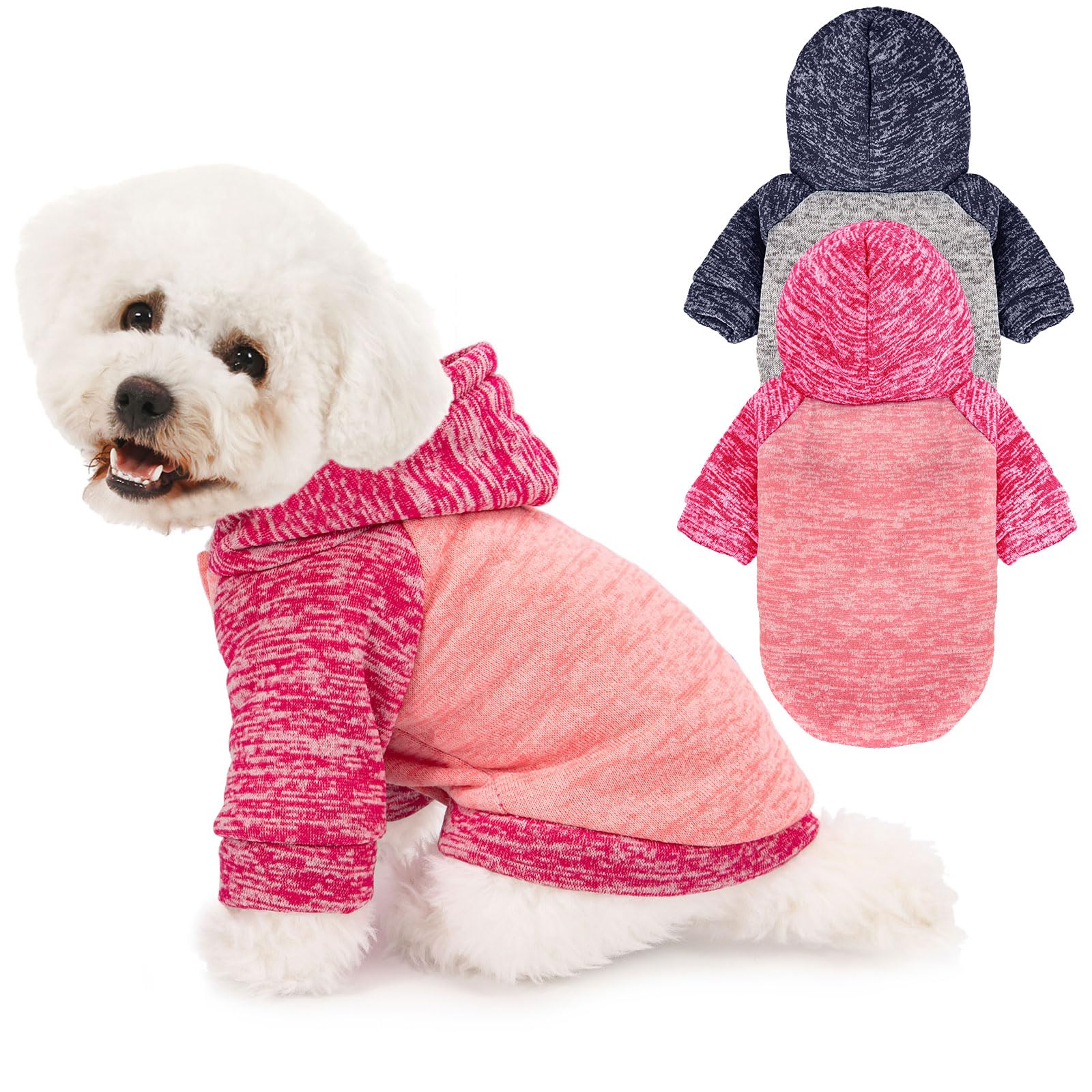 Warm & Soft Dog Sweater for Small Dogs - 2/3 Pack Cozy Pet Clothes for Puppies, Cats & Medium/Large Dogs | Winter Christmas Hoodie in Pink & Grey (XS) | Perfect for Indoor/Outdoor Winter Walks & Holiday Photos
