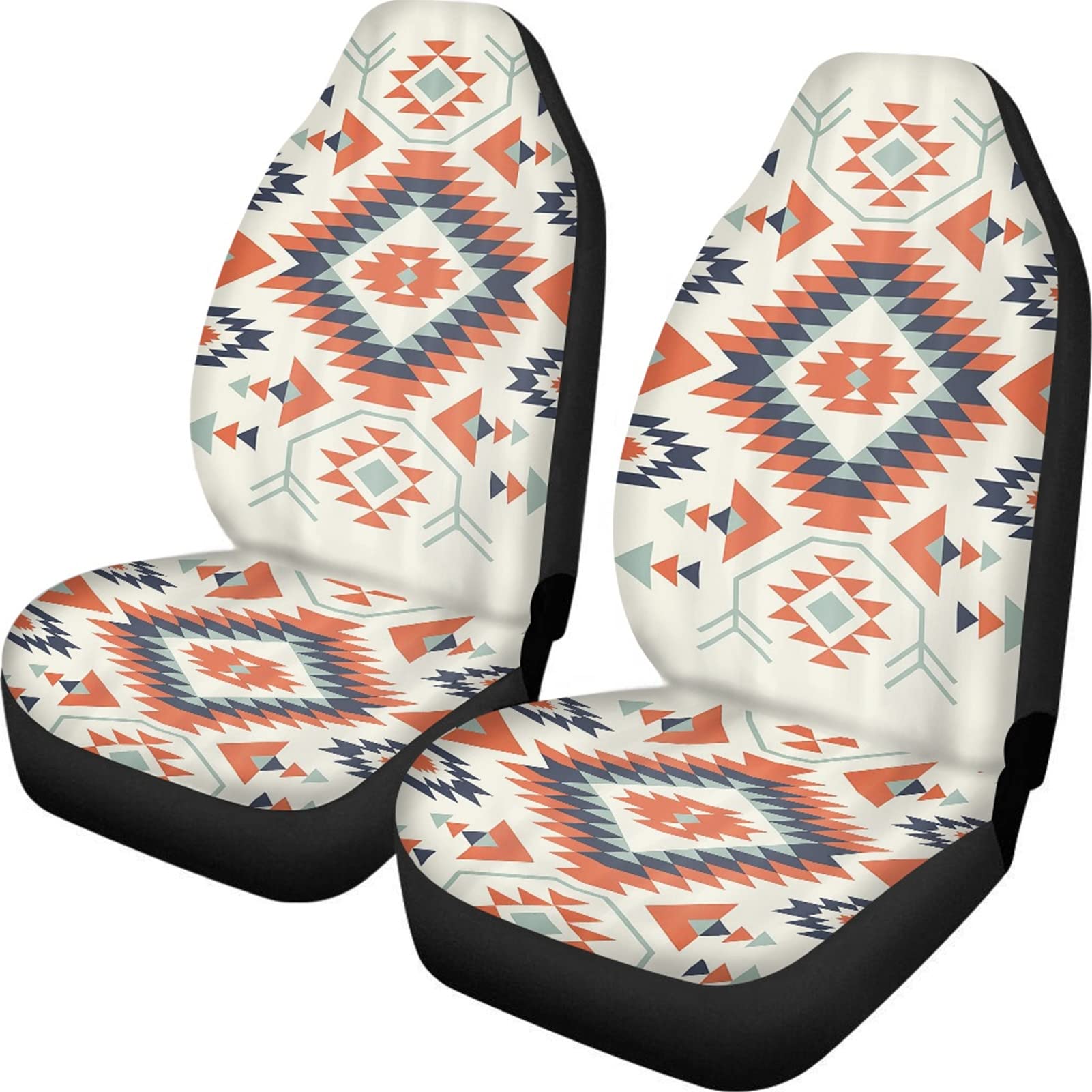 Aztec Boho Car Seat Covers for Women - Universal Front Bucket Seat Covers Fit Most Vehicles (Sedan, Truck, SUV, Van) - Beige Bohemian Car Accessories for Stylish & Comfortable Rides