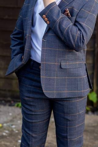 Marc Darcy Boys' Jenson Marine Navy Check 3-Piece Suit | Formal Kids Suit for Weddings, Parties & Special Occasions