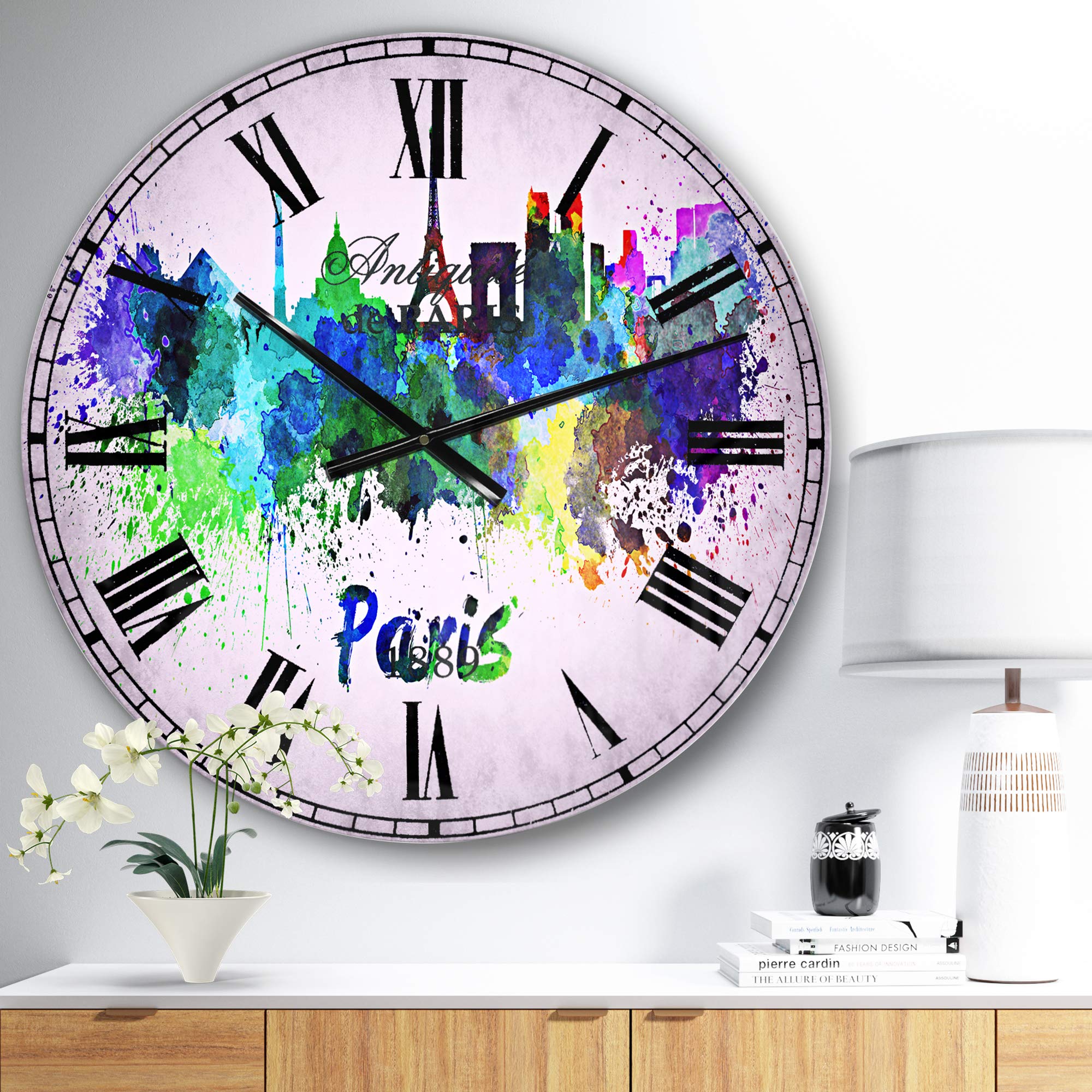 Designart Paris Skyline Wall Art - French Country Round Metal Wall Clock for Home, Living Room, Bedroom & Office Decor | Elegant Decorative Timepiece for Modern Interiors