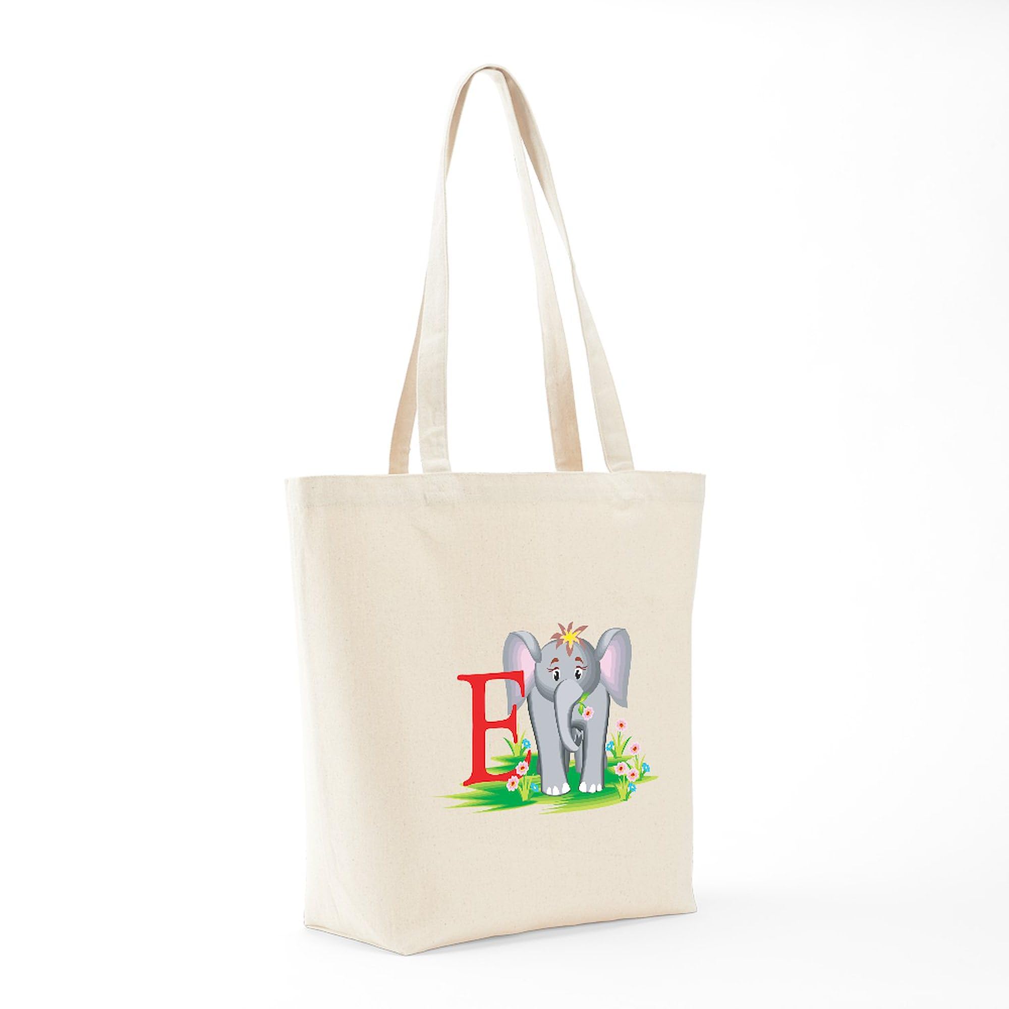 E For Elephant Tote Bag - Natural Canvas Reusable Shopping Bag for Groceries, Beach & Daily Use | Eco-Friendly Cotton Tote by CafePress
