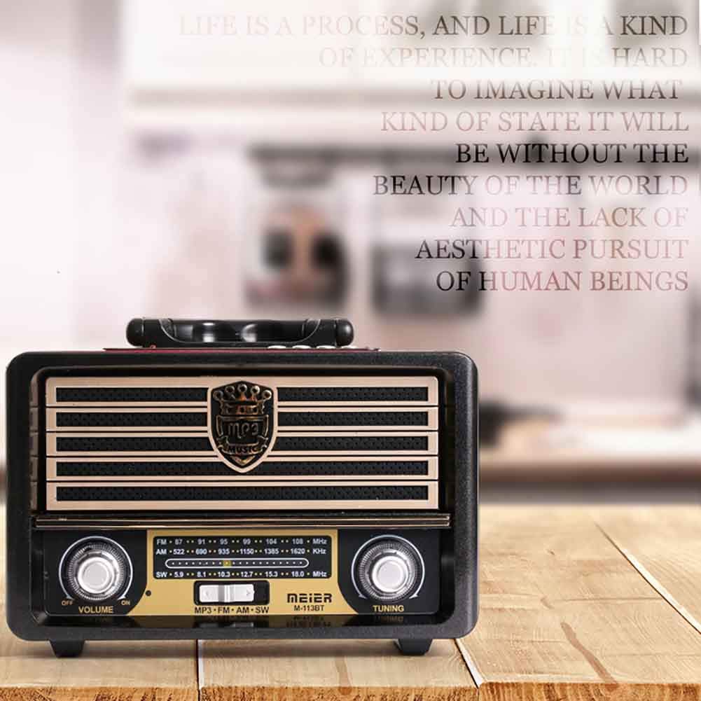 Vintage Wooden Retro AM/FM/SW Radio with Bluetooth 4.0 Speaker - Old Fashioned Style Wireless Audio Player with Strong Bass & Loud Volume for Outdoor, Home, Office and Travel Use