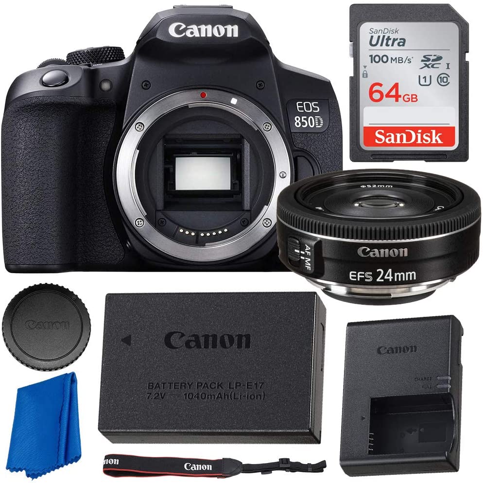 Canon EOS Rebel T8i/850D DSLR Camera with 24mm f/2.8 STM Lens & 64GB SD Card - Perfect for Travel Photography, Vlogging & Family Portraits