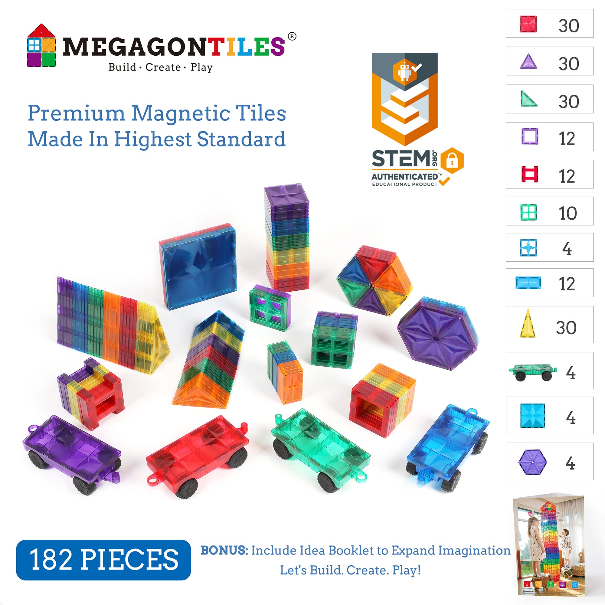 Premium Magnetic Building Tiles for Kids - STEM Educational Toys, 100-Piece MEGA Magnet Blocks Set for Toddlers & Children Ages 3-10 | Creative Construction Play for Boys & Girls | Perfect for Classroom, Home Learning & Birthday Gifts