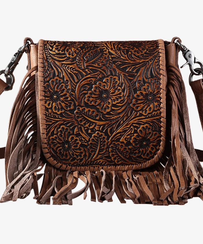 Montana West Genuine Leather Floral Fringe Crossbody Bag for Women - Stylish Boho Shoulder Purse with Adjustable Strap, Perfect for Daily Use, Travel & Festivals