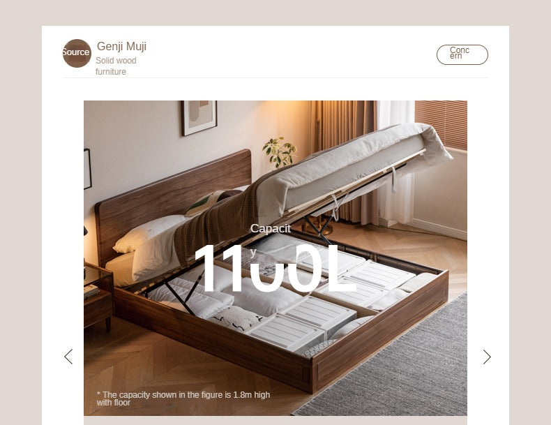 Premium Black Walnut & Oak Solid Wood Bed Frame - Modern Platform Bed for Master Bedroom, Guest Room, or Dormitory
