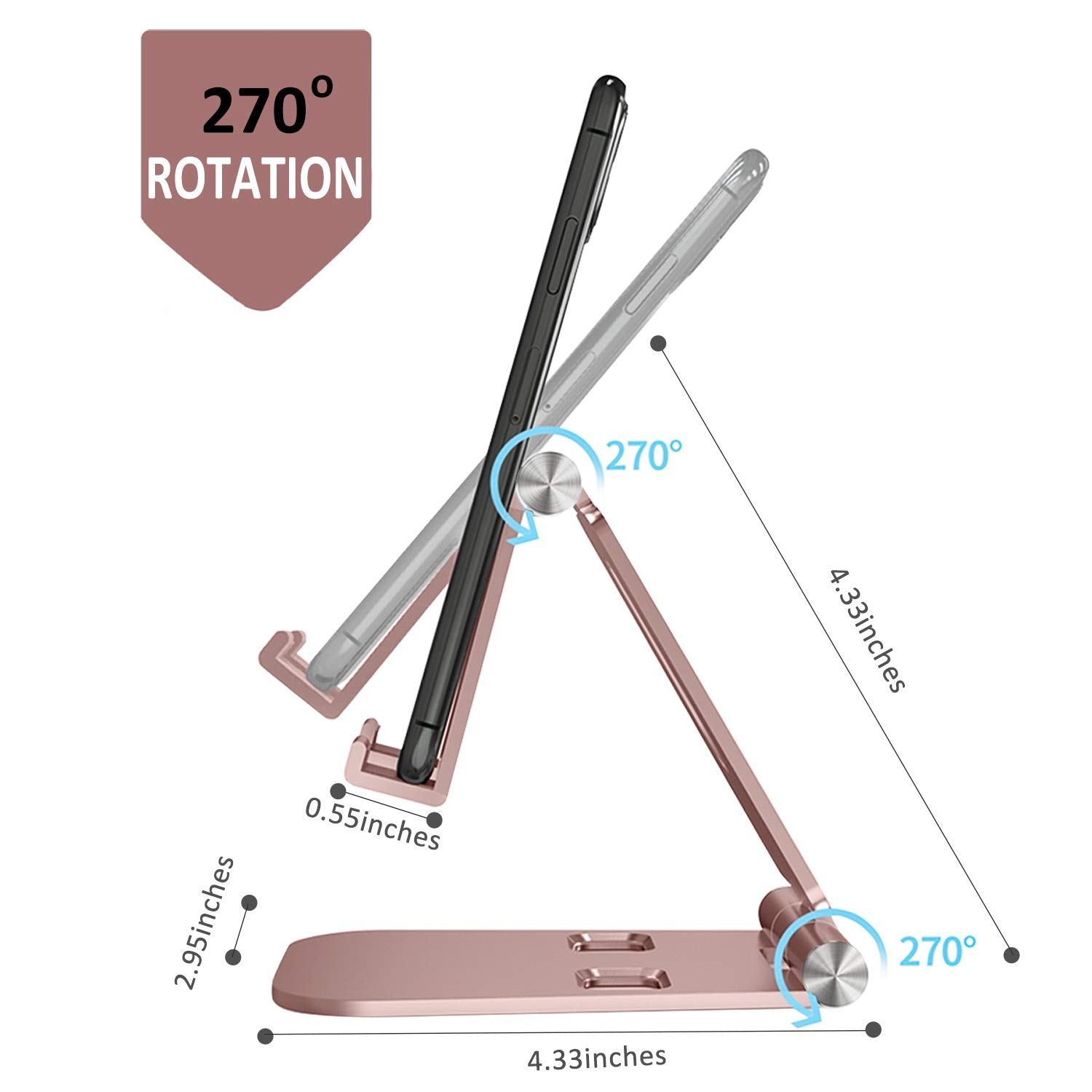 Adjustable Aluminum Phone Stand Holder - Foldable & Portable for iPhone, iPad, Kindle, Tablet (4-10 Inch) - Rose Gold & Spearmint Green - Perfect for Desk, Office, Travel & Video Calls