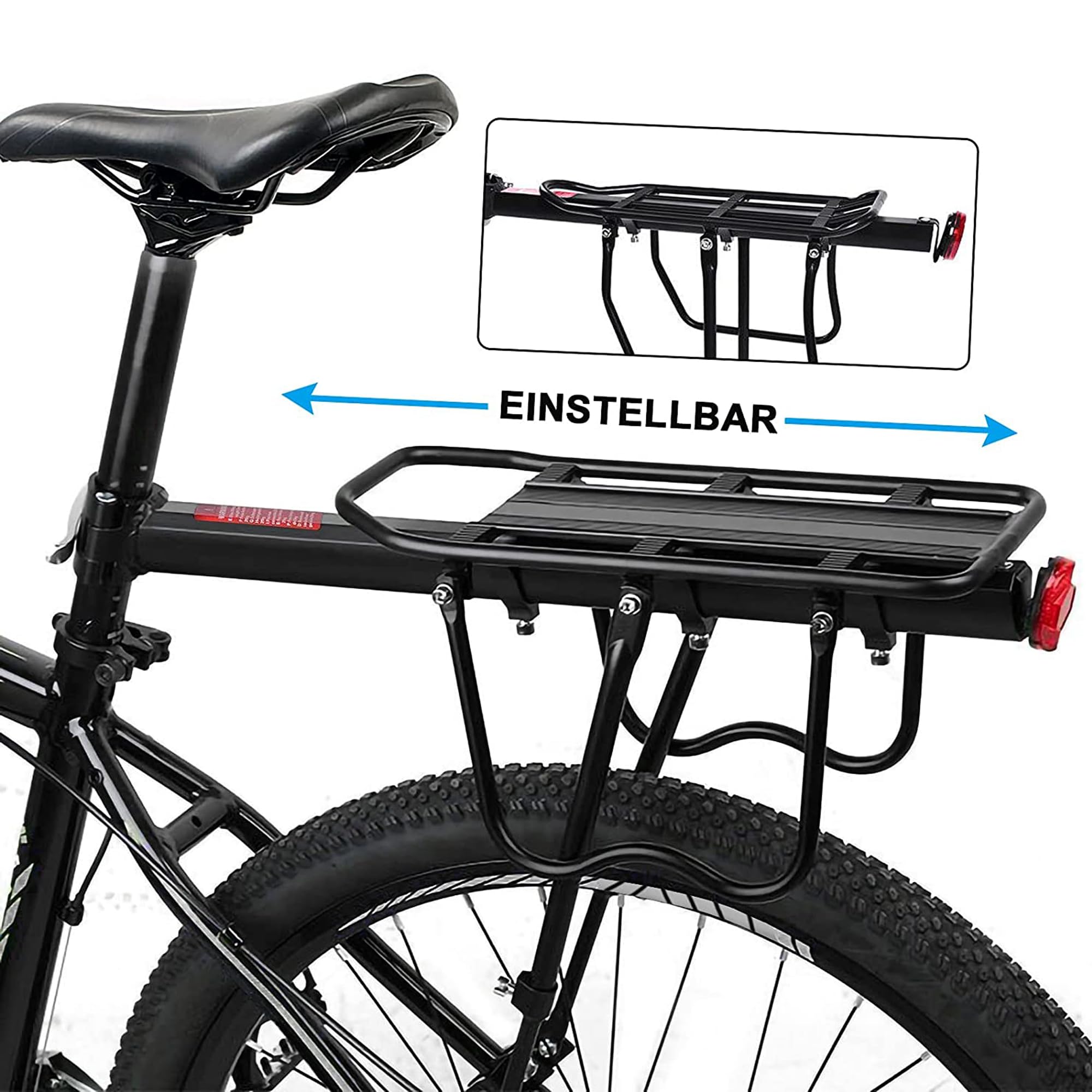 Adjustable Quick Release Bike Rear Rack - 110 Lbs Capacity Bicycle Cargo Carrier with Elastic Straps & Safety Reflector | Perfect for Commuting, Grocery Shopping & Outdoor Adventures
