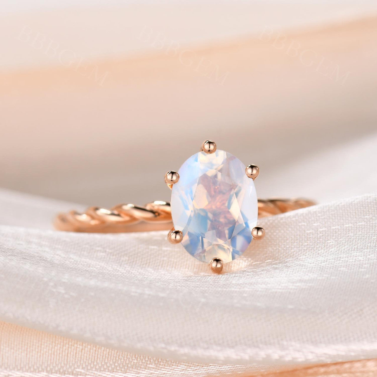 14K Rose Gold 1 Carat Moonstone June Birthstone Solitaire Ring With Twisted Rope Band - Elegant Jewelry for Women, Perfect Gift for Birthday, Anniversary & Special Occasions