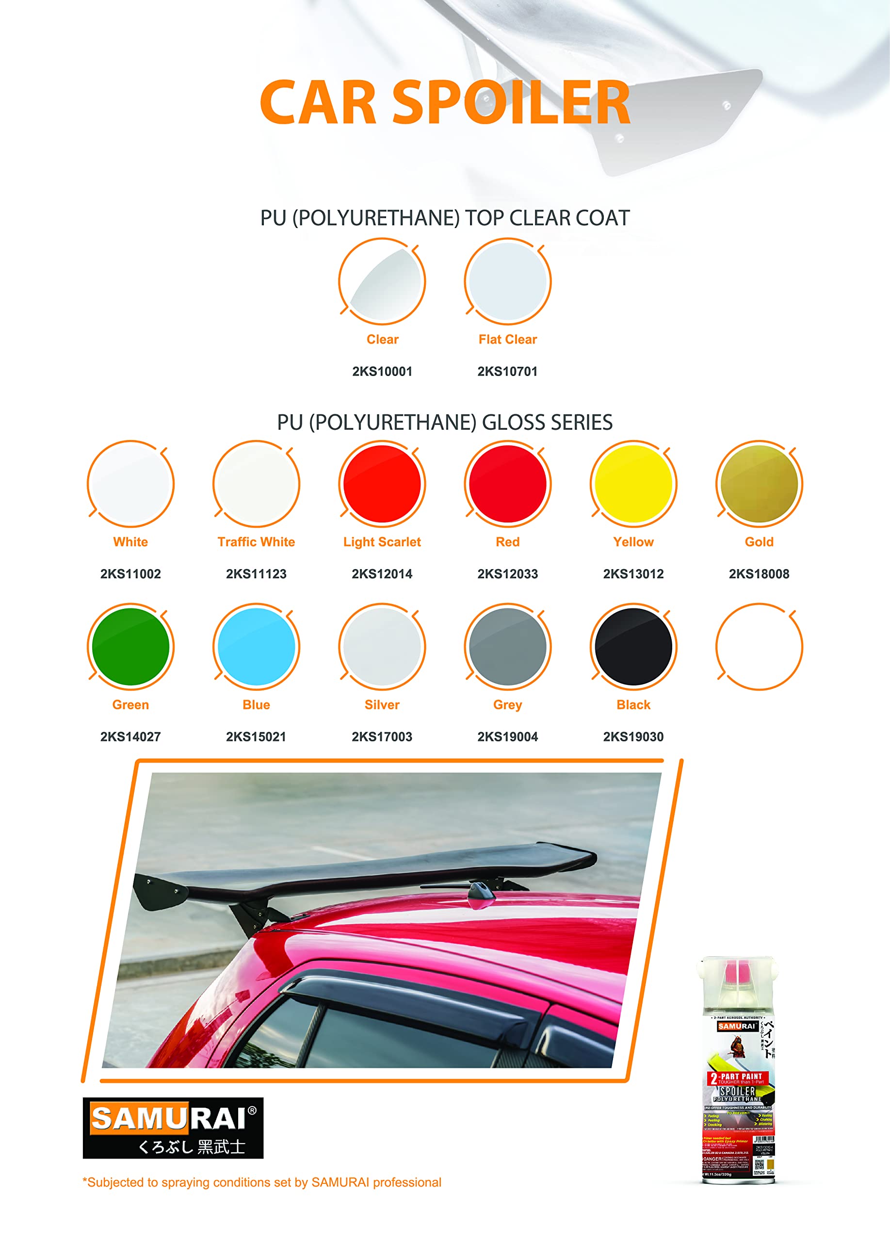 High-Performance SAMURAI 2-Part Polyurethane Spray Paint for Car Spoilers - 11.3oz UV & Rust Resistant Auto Body Paint (LIGHT SCARLET, 6-Pack) - Perfect for Automotive Restoration, Custom Paint Jobs & DIY Car Modifications