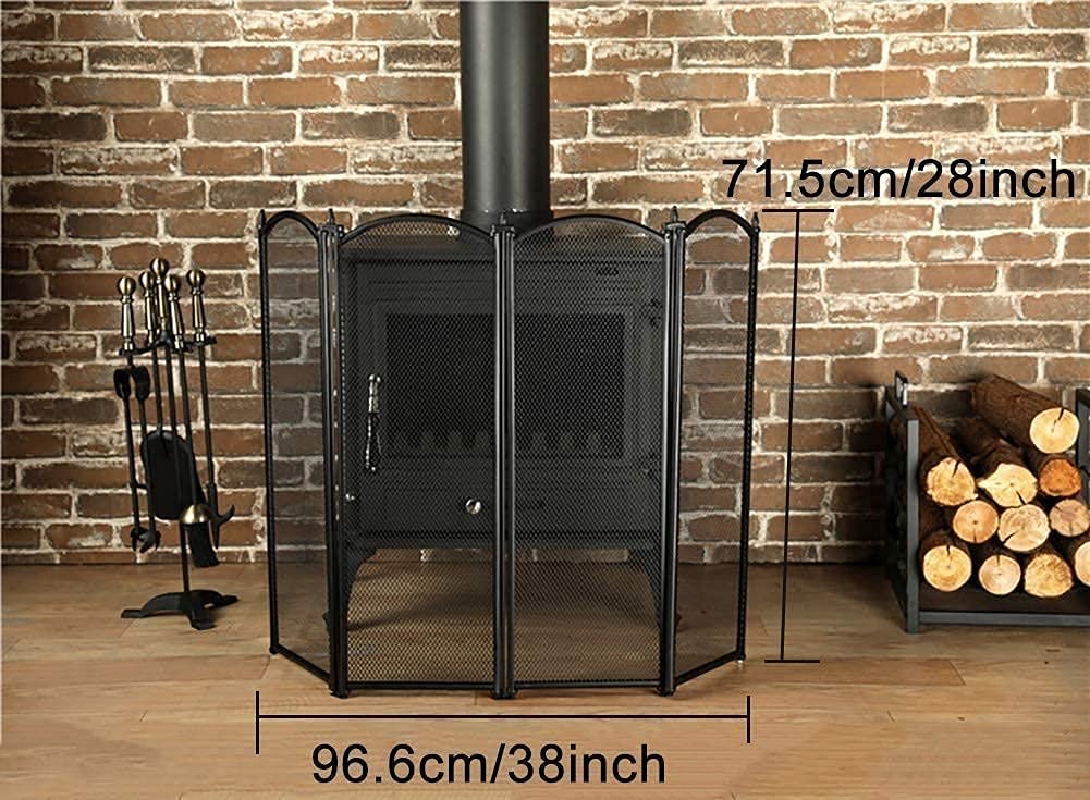 Spark Protection Folding Fireplace Screen - 4 Panel Wrought Iron Fire Guard for Indoor/Outdoor Use, Black Privacy Screen & Decorative Fence - Perfect for Patio, Garden, and Living Room Safety