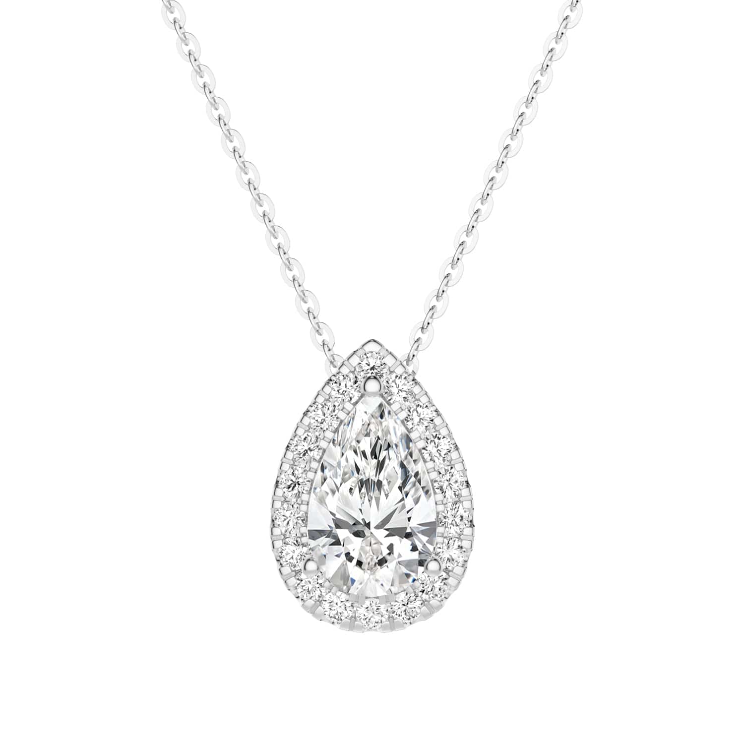 Pear Cut Moissanite Pavé Halo Pendant Necklace - 14K Gold Plated Elegant Jewelry for Women, Perfect for Weddings, Anniversaries & Special Occasions